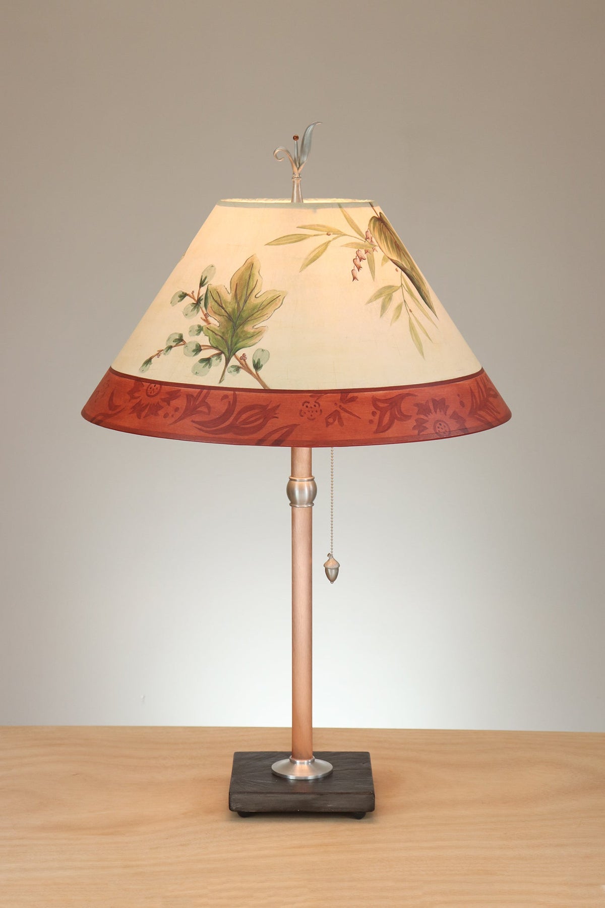 Janna Ugone &amp; Co Table Lamp Copper Table Lamp with Large Conical Shade in Leaf Portrait Ivory Redwood