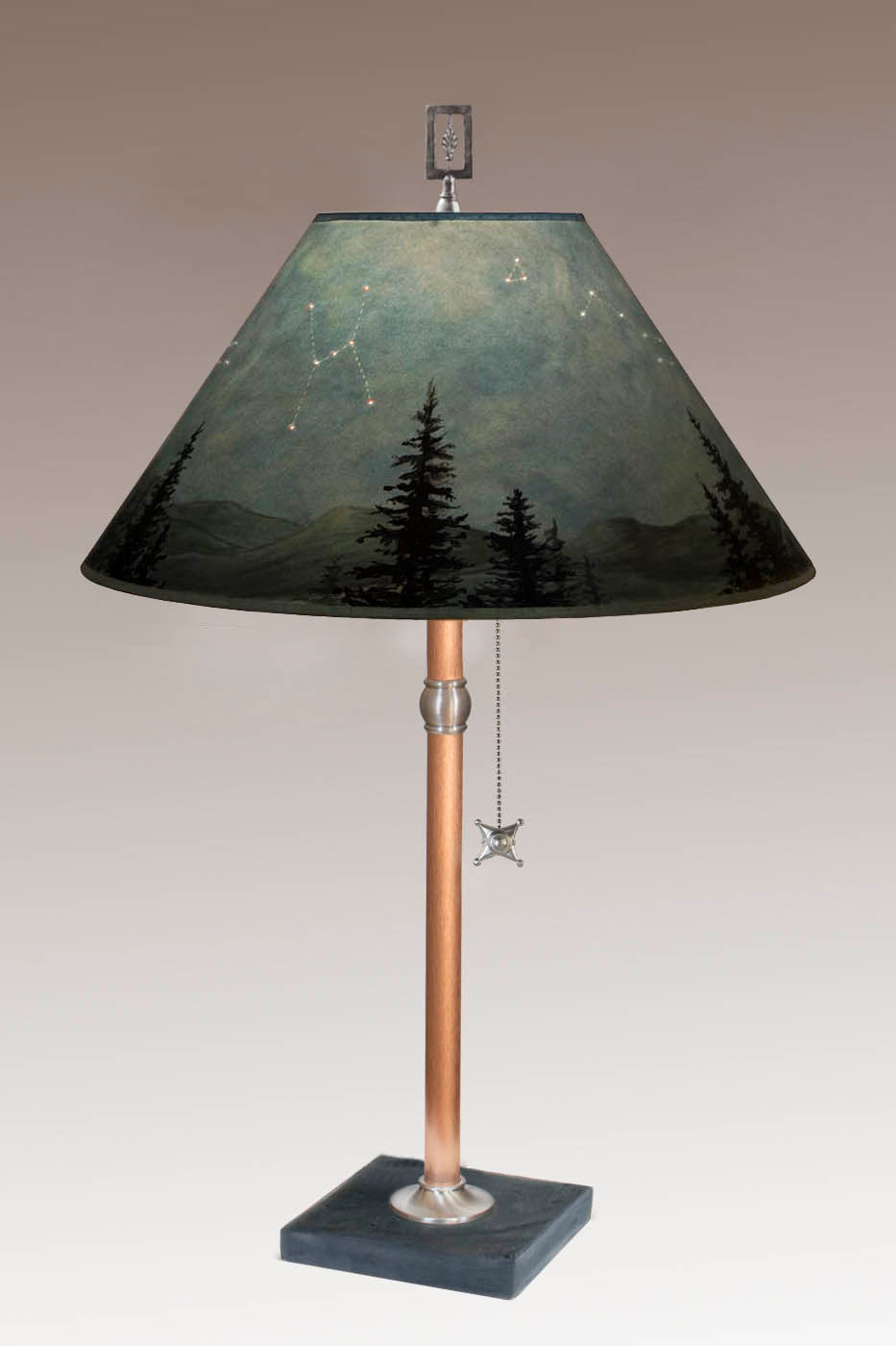 Janna Ugone & Co Table Lamp Copper Table Lamp with Large Conical Shade in Midnight Sky