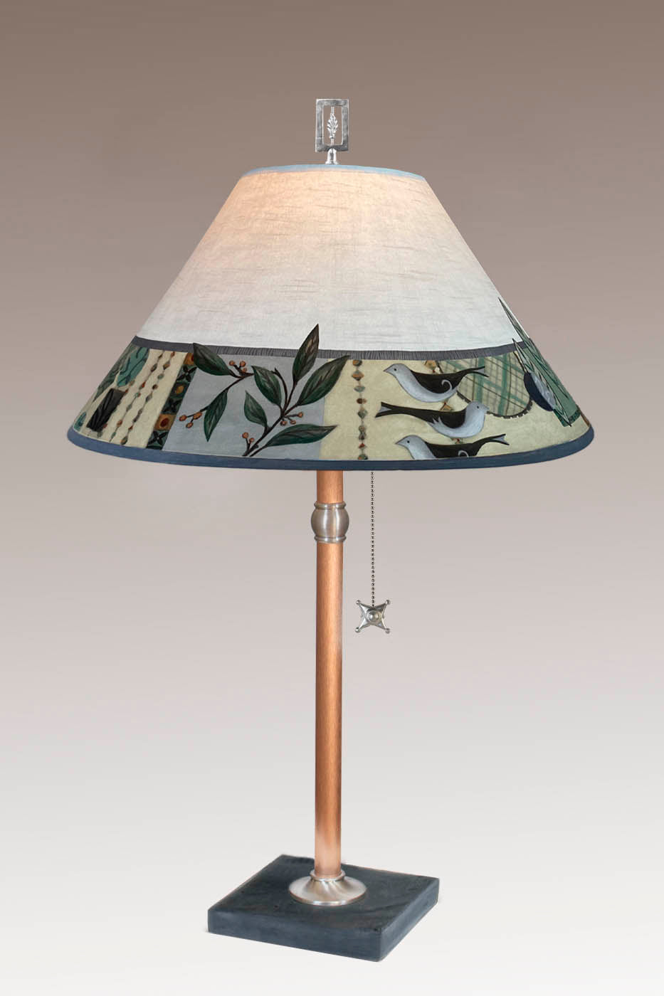 Janna Ugone &amp; Co Table Lamp Copper Table Lamp with Large Conical Shade in New Capri Opal