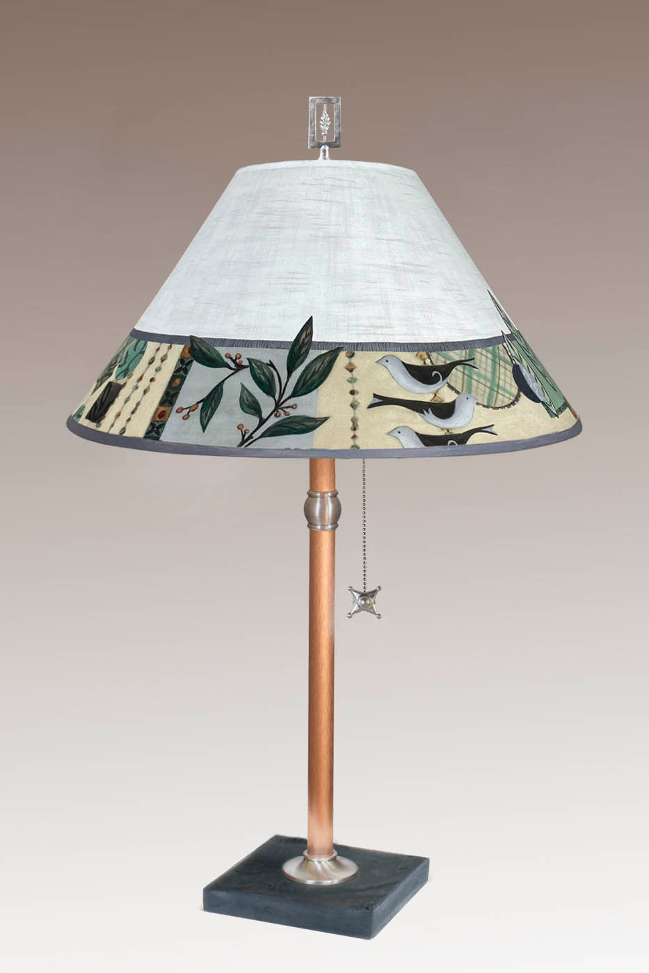 Janna Ugone &amp; Co Table Lamp Copper Table Lamp with Large Conical Shade in New Capri Opal