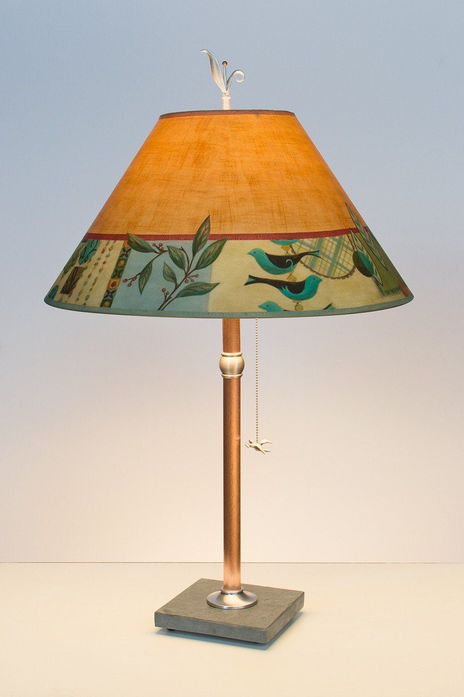 Copper Table Lamp on Vermont Slate with Large Conical Shade in New Capri Spice