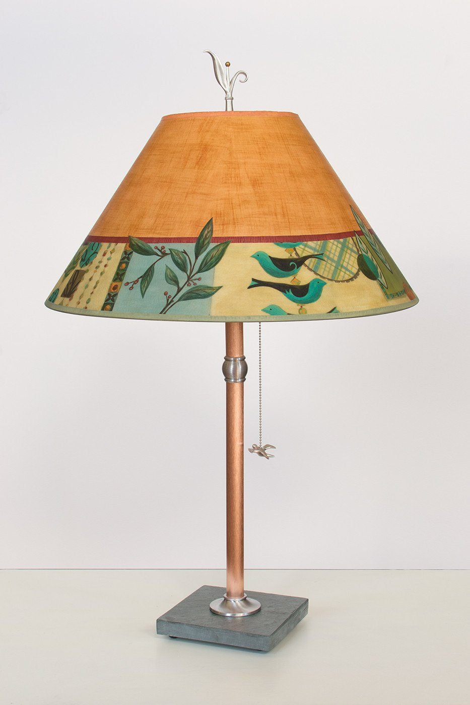 Copper Table Lamp on Vermont Slate with Large Conical Shade in New Capri Spice