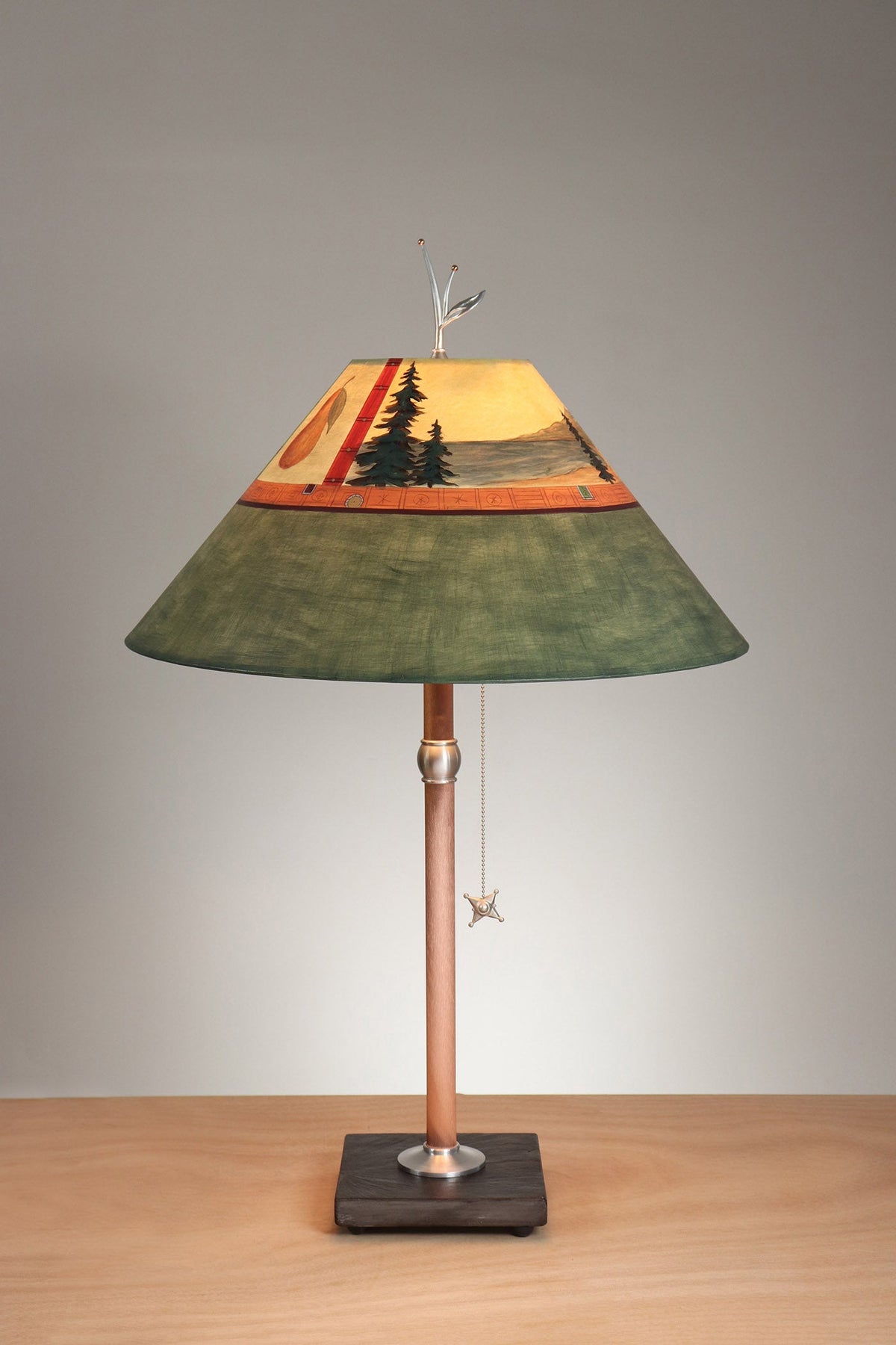 Janna Ugone &amp; Co Table Lamp Copper Table Lamp with Large Conical Shade in Pear Lake in Fiddlehead