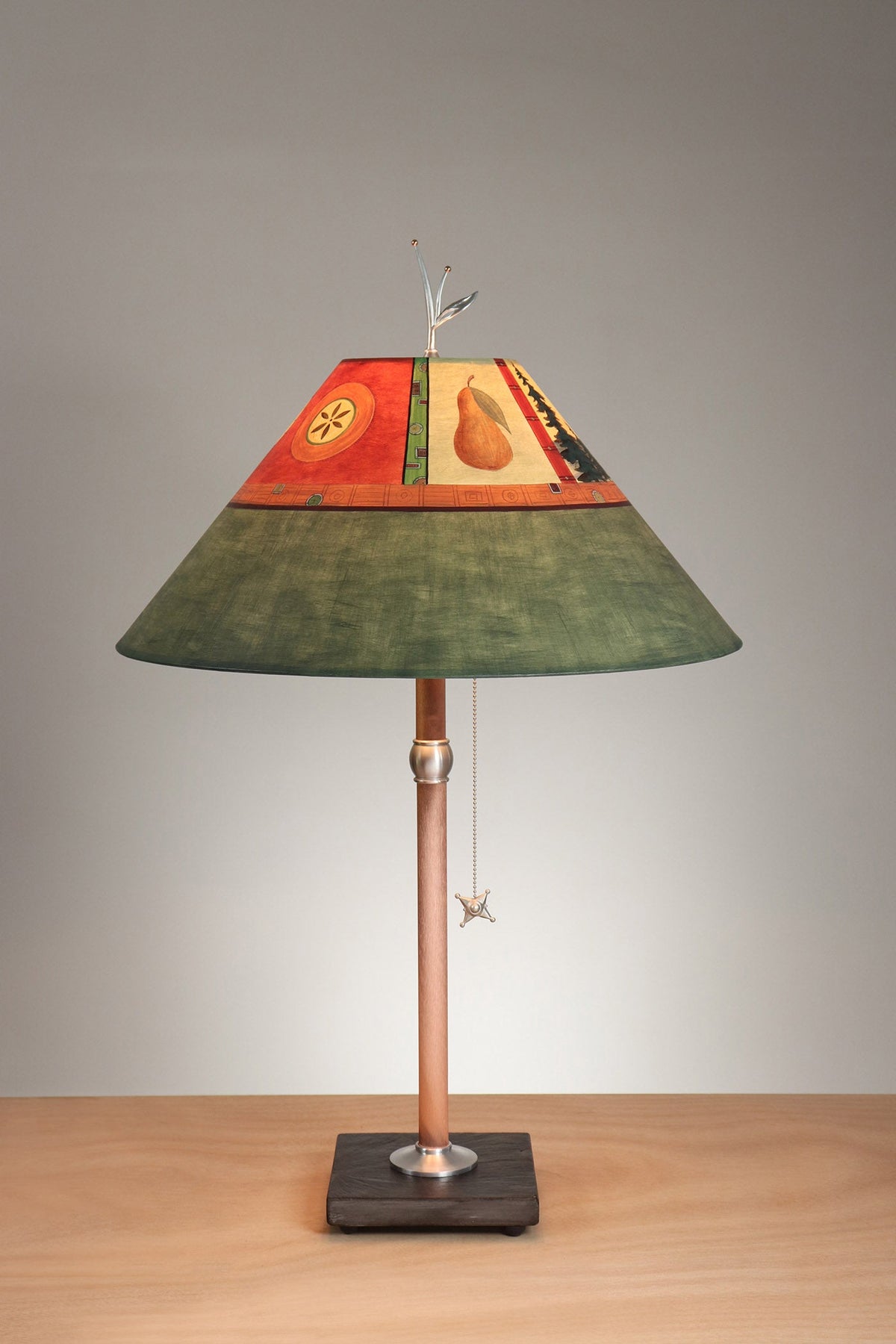 Janna Ugone &amp; Co Table Lamp Copper Table Lamp with Large Conical Shade in Pear Lake in Fiddlehead