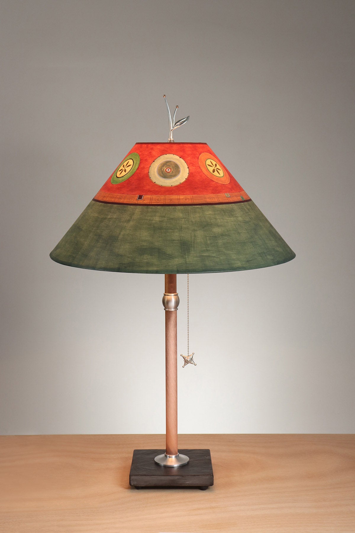 Janna Ugone &amp; Co Table Lamp Copper Table Lamp with Large Conical Shade in Pear Lake in Fiddlehead