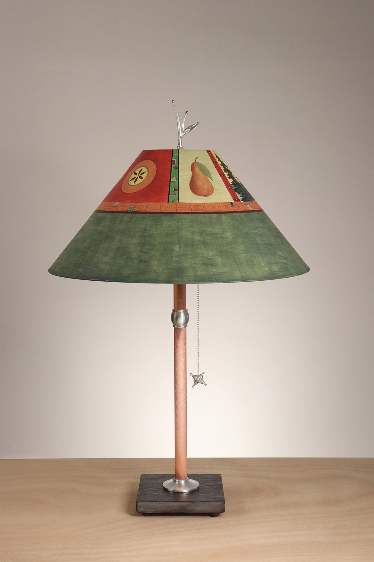 Janna Ugone &amp; Co Table Lamp Copper Table Lamp with Large Conical Shade in Pear Lake in Fiddlehead