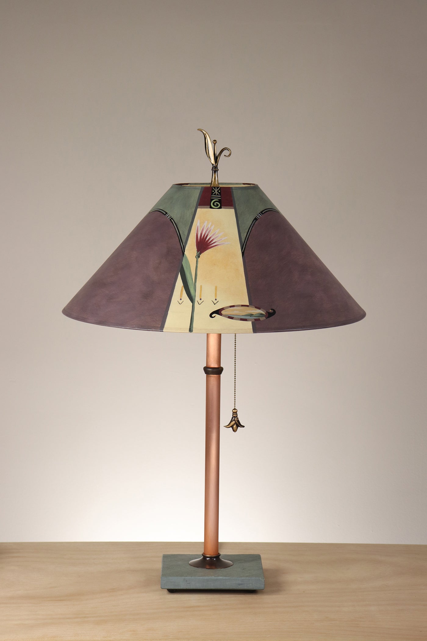 Janna Ugone & Co Table Lamp Copper Table Lamp with Large Conical Shade in Perennial in Dusty Grape