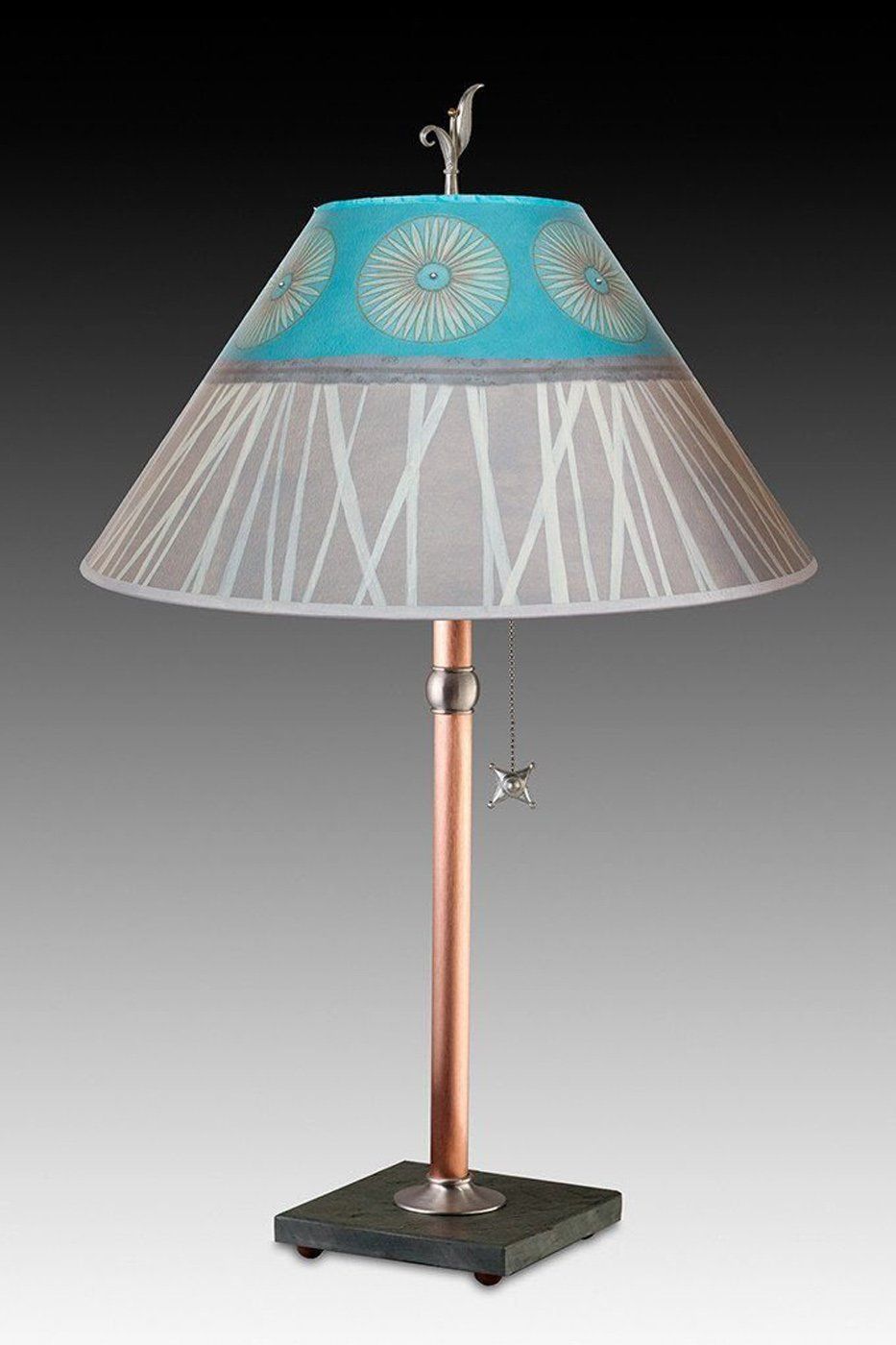 Copper Table Lamp with Large Conical Shade in Pool