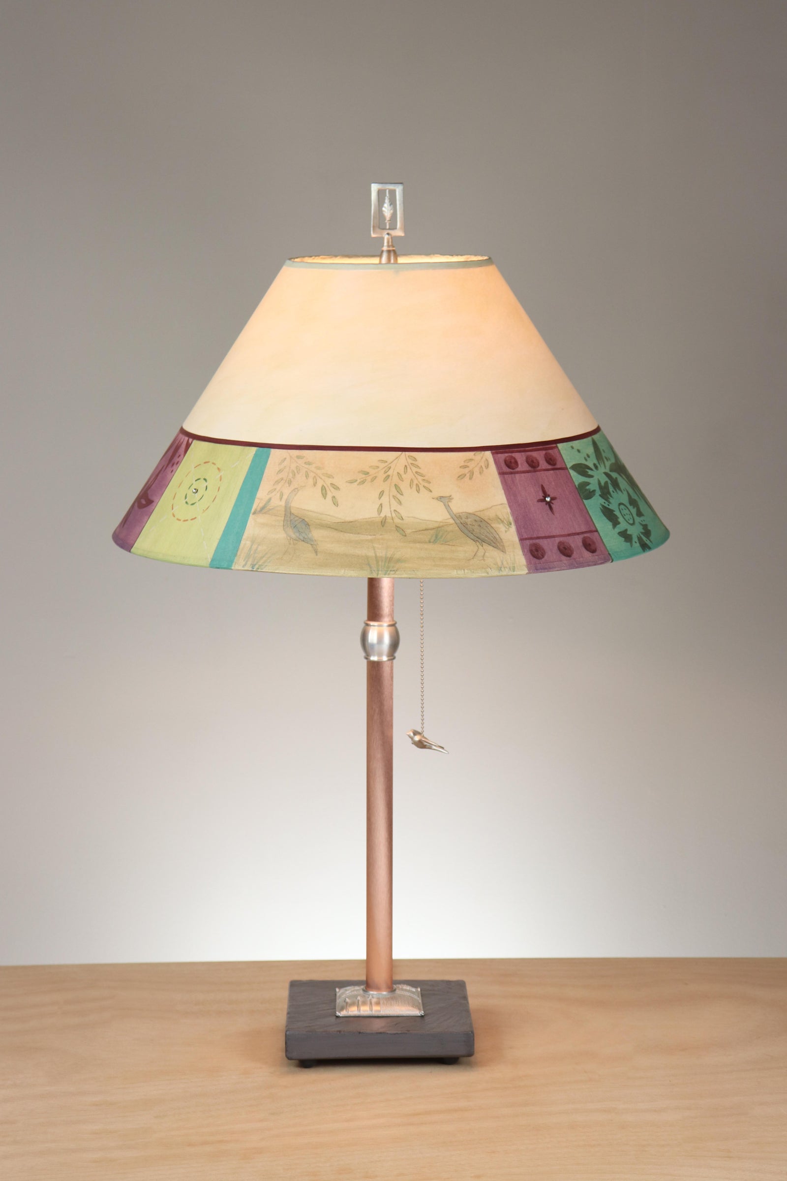 Janna Ugone & Co Table Lamp Copper Table Lamp with Large Conical Shade in Prima Border in Ivory