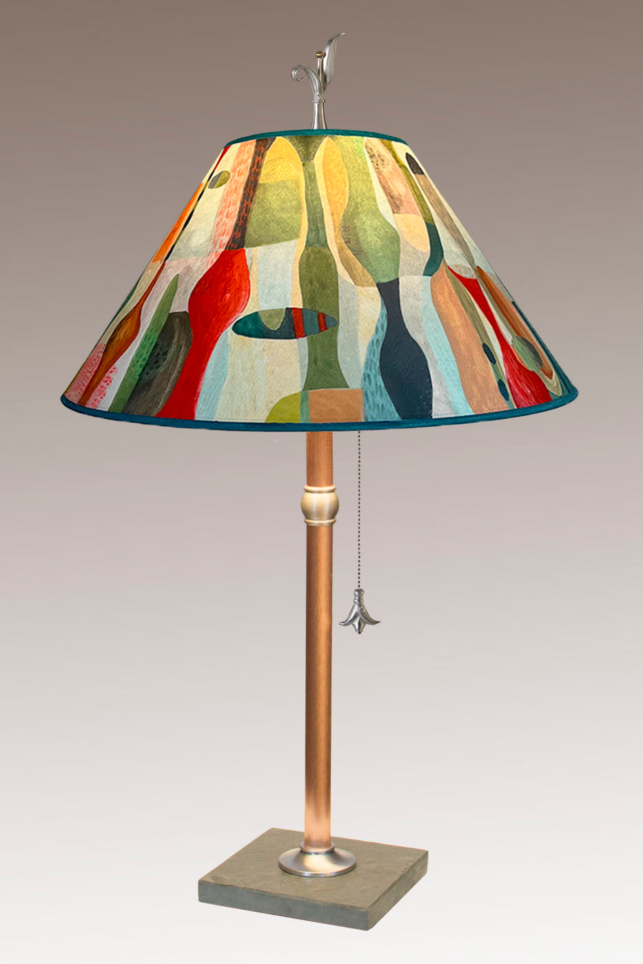 Copper Table Lamp with Large Conical Shade in Riviera in Poppy