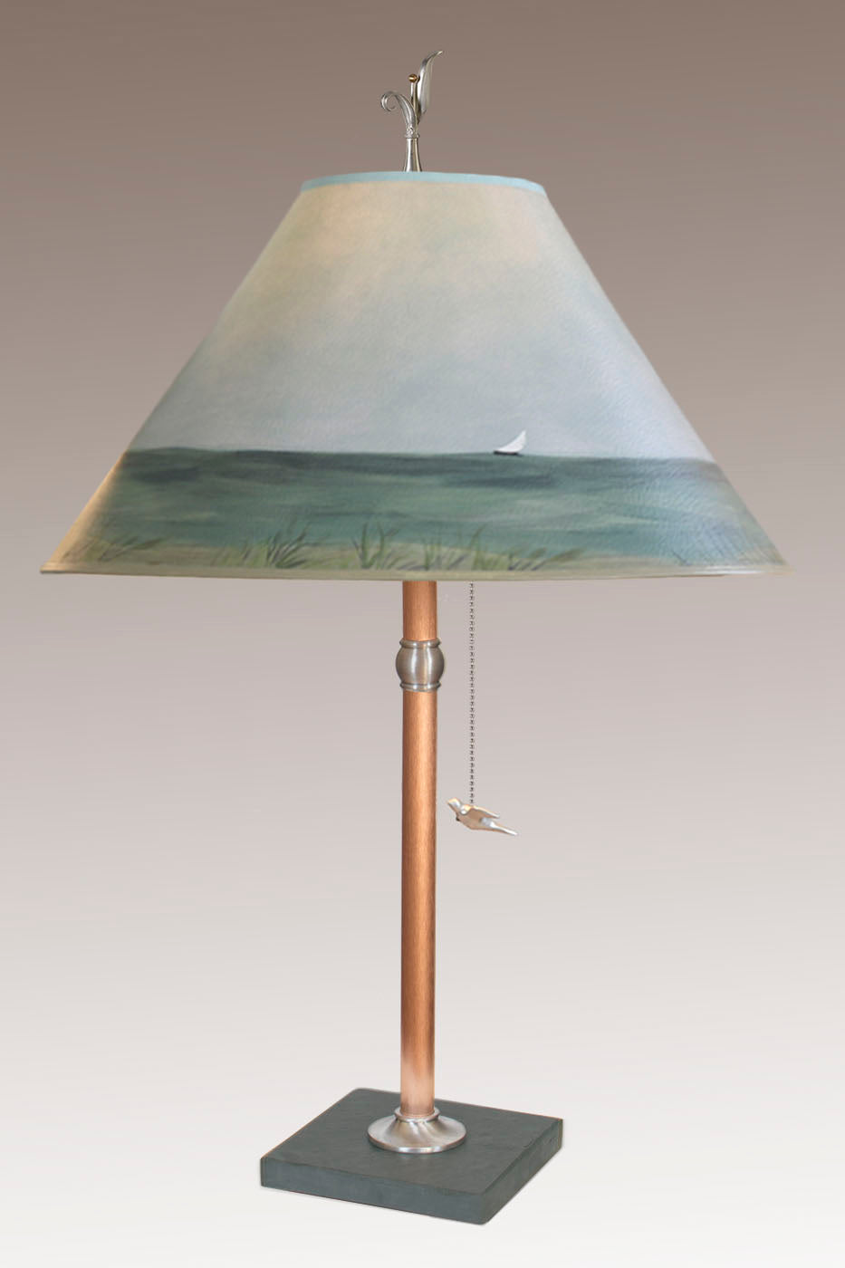 Janna Ugone &amp; Co Table Lamps Copper Table Lamp with Large Conical Shade in Shore