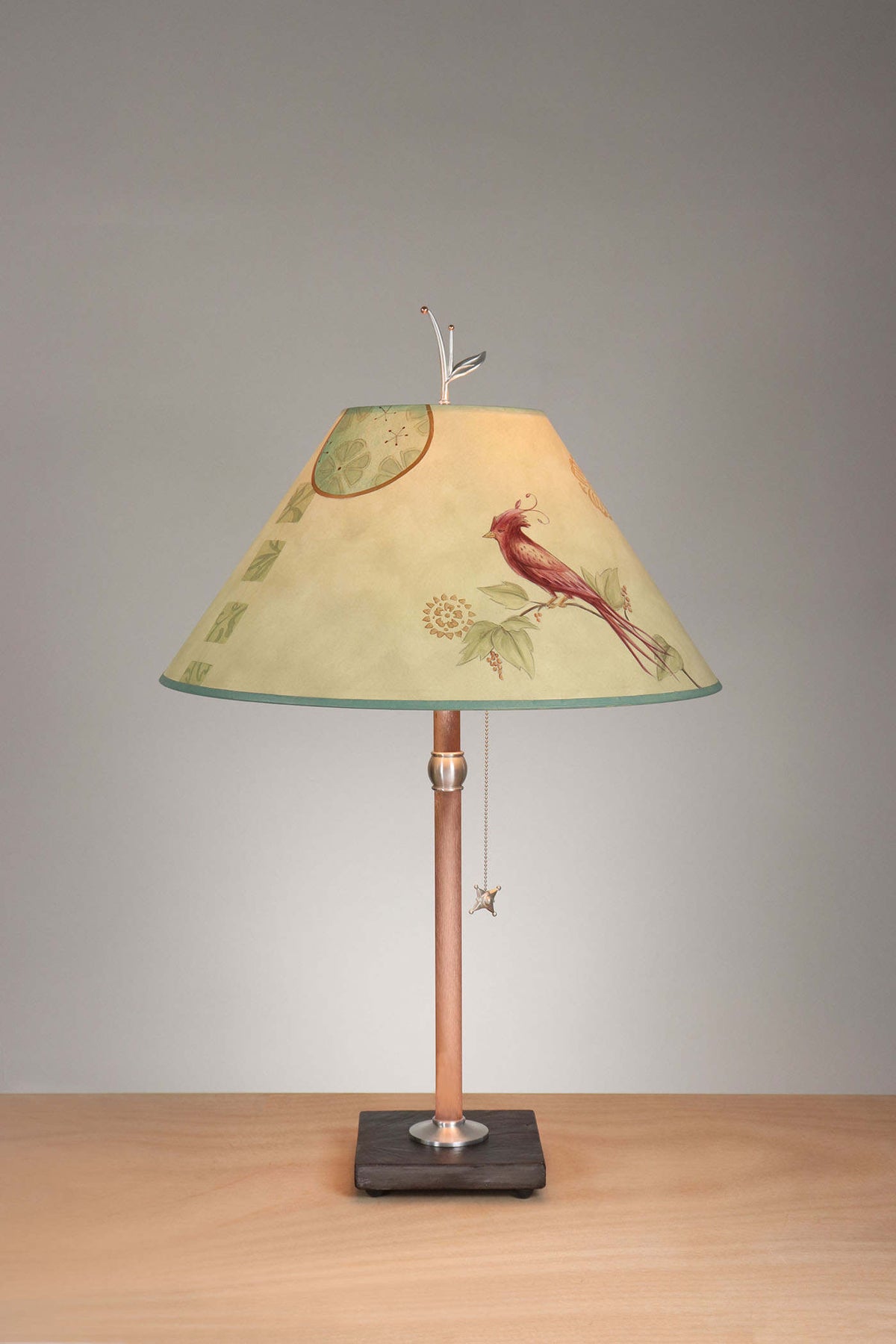 Janna Ugone &amp; Co Table Lamp Copper Table Lamp with Large Conical Shade in Sweet Bird