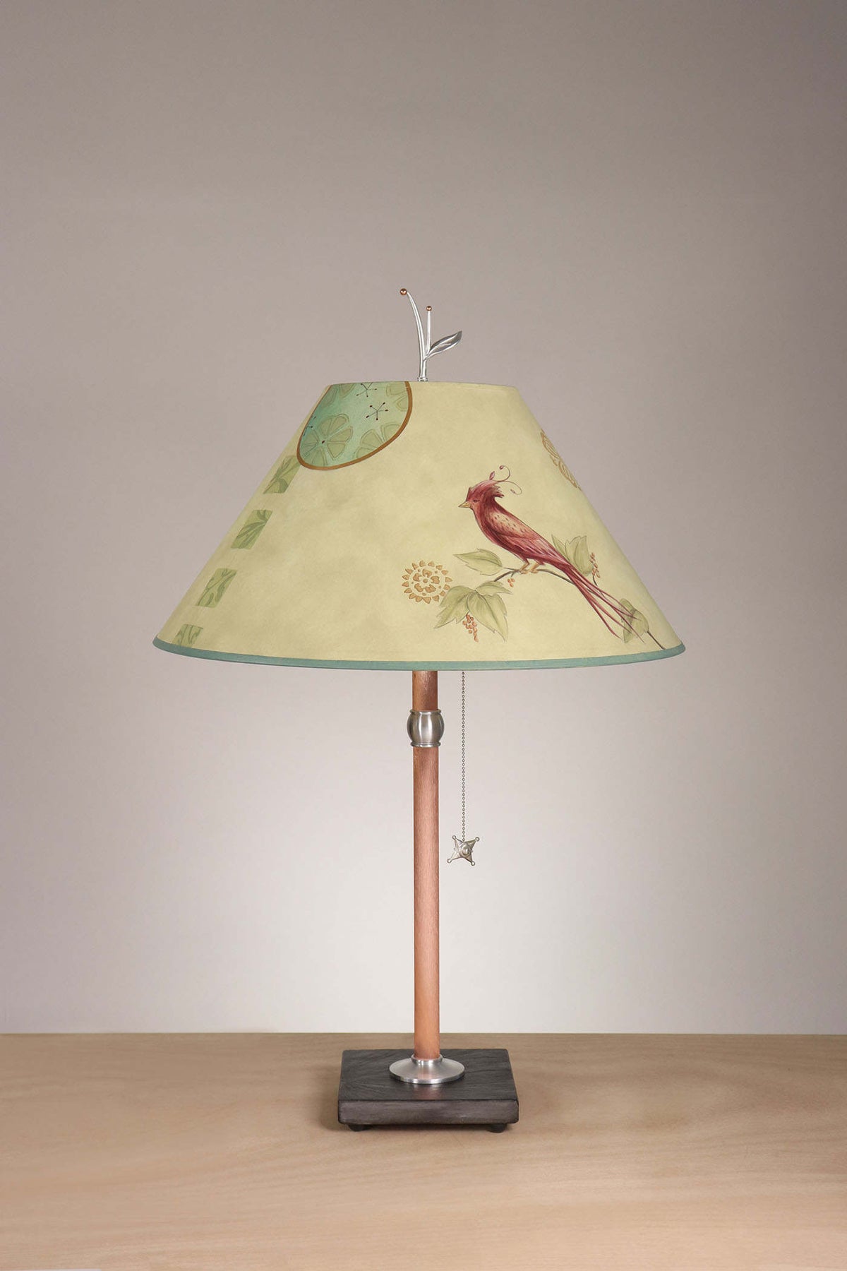 Janna Ugone &amp; Co Table Lamp Copper Table Lamp with Large Conical Shade in Sweet Bird