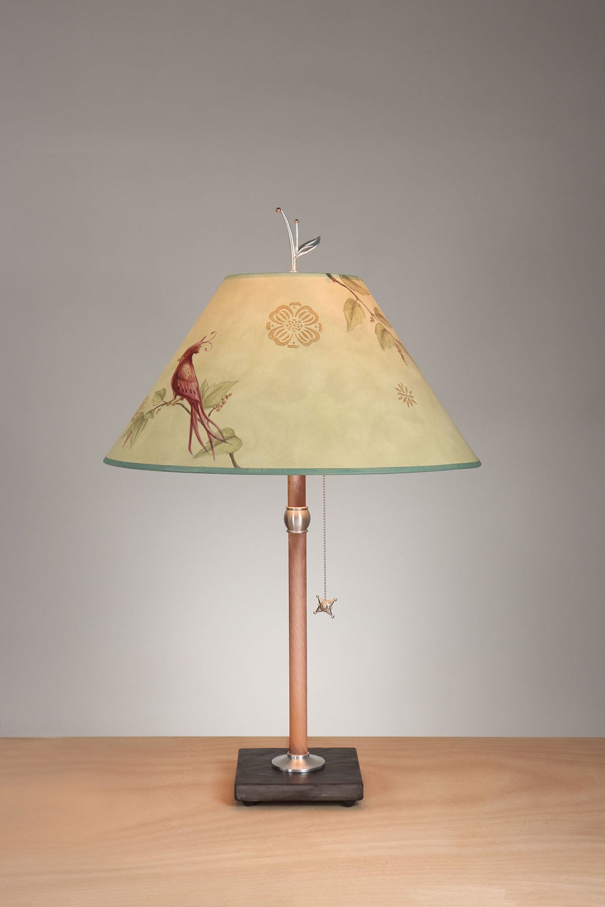 Janna Ugone &amp; Co Table Lamp Copper Table Lamp with Large Conical Shade in Sweet Bird