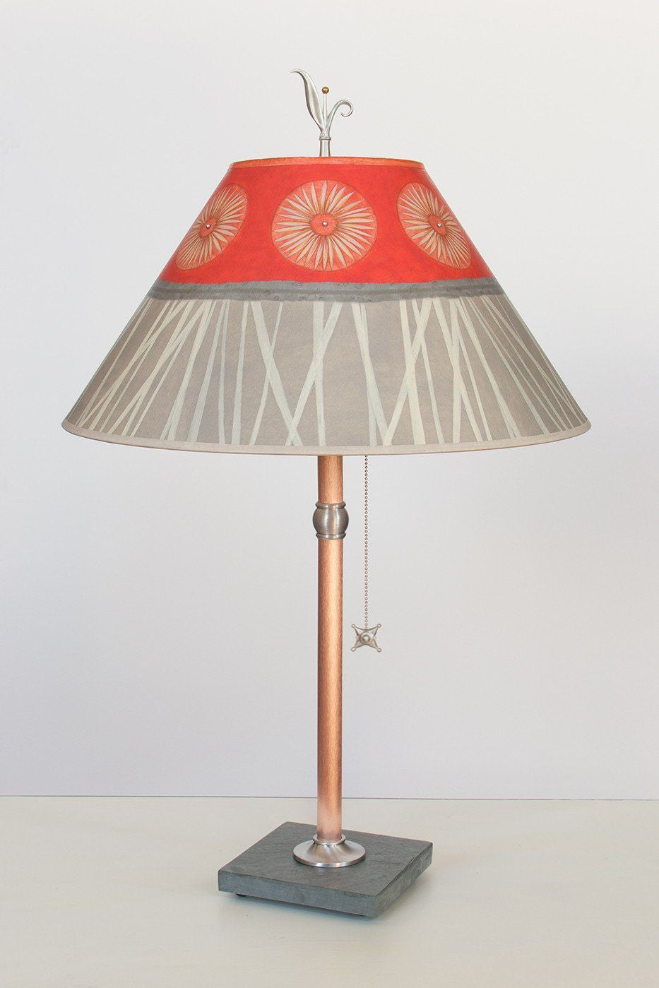 Copper Table Lamp on Vermont Slate with Large Conical Shade in Tang