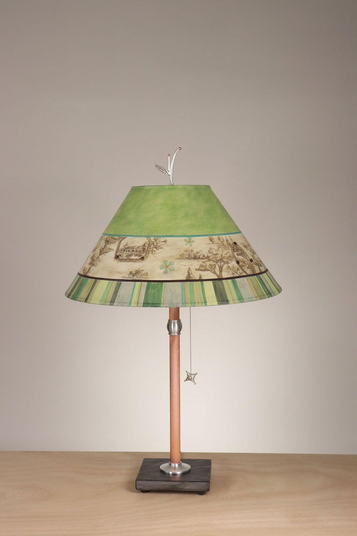 Janna Ugone &amp; Co Table Lamp Copper Table Lamp with Large Conical Shade in Toile Apple