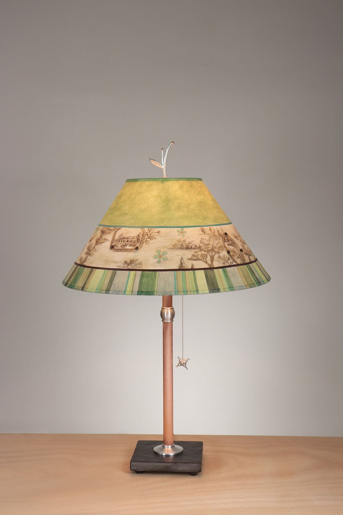 Janna Ugone &amp; Co Table Lamp Copper Table Lamp with Large Conical Shade in Toile Apple