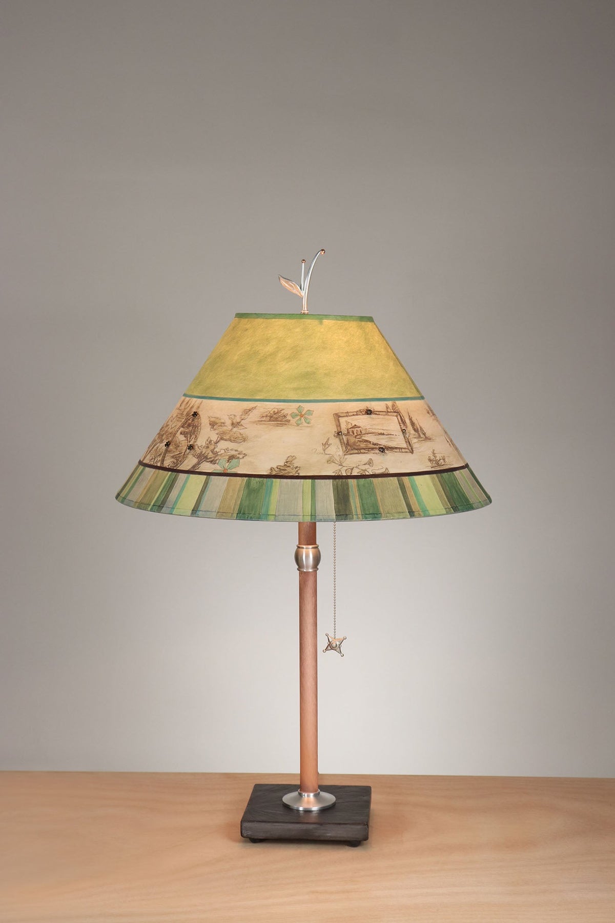 Janna Ugone &amp; Co Table Lamp Copper Table Lamp with Large Conical Shade in Toile Apple