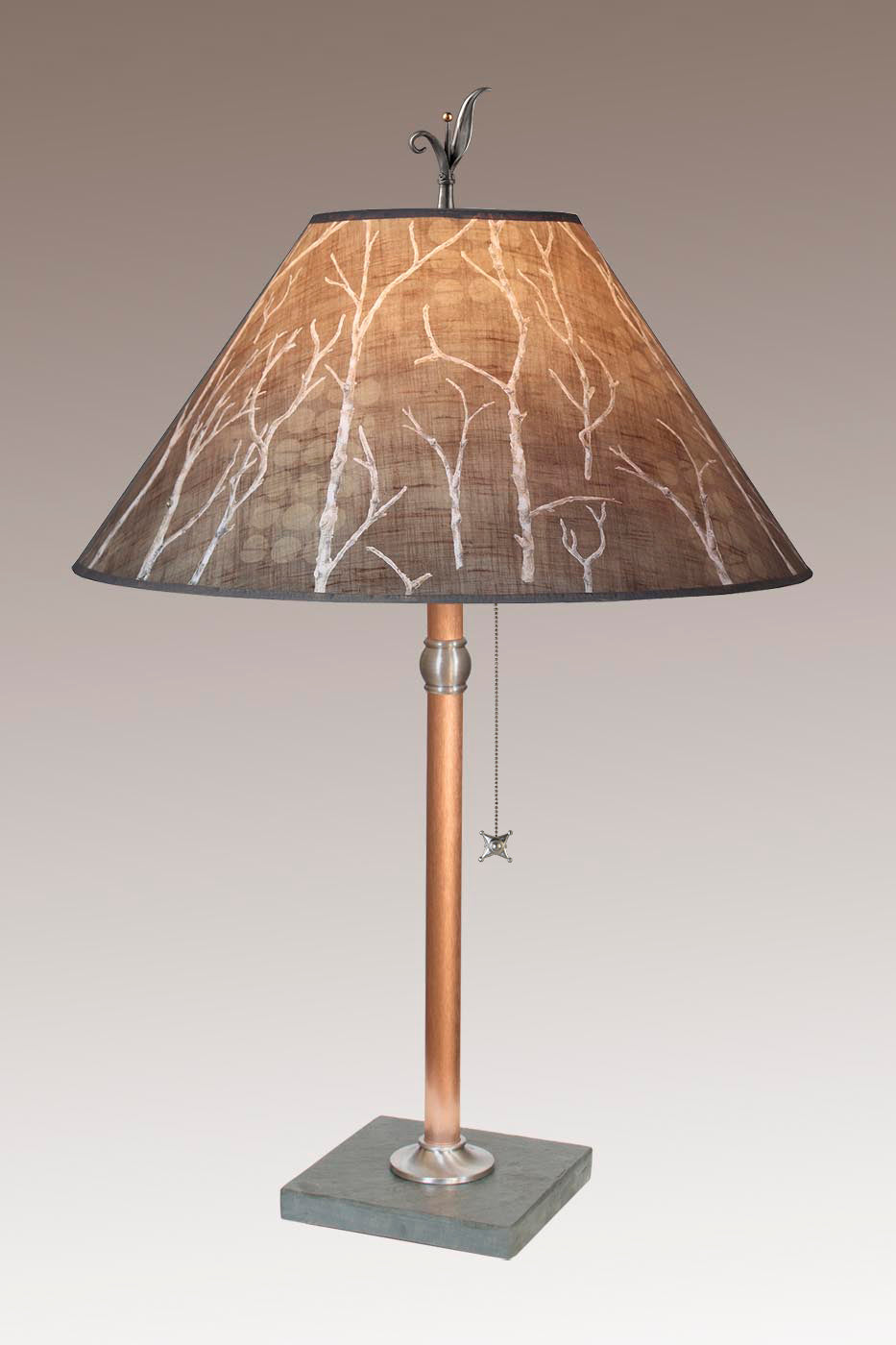 Copper Table Lamp with Large Conical Shade in Twigs