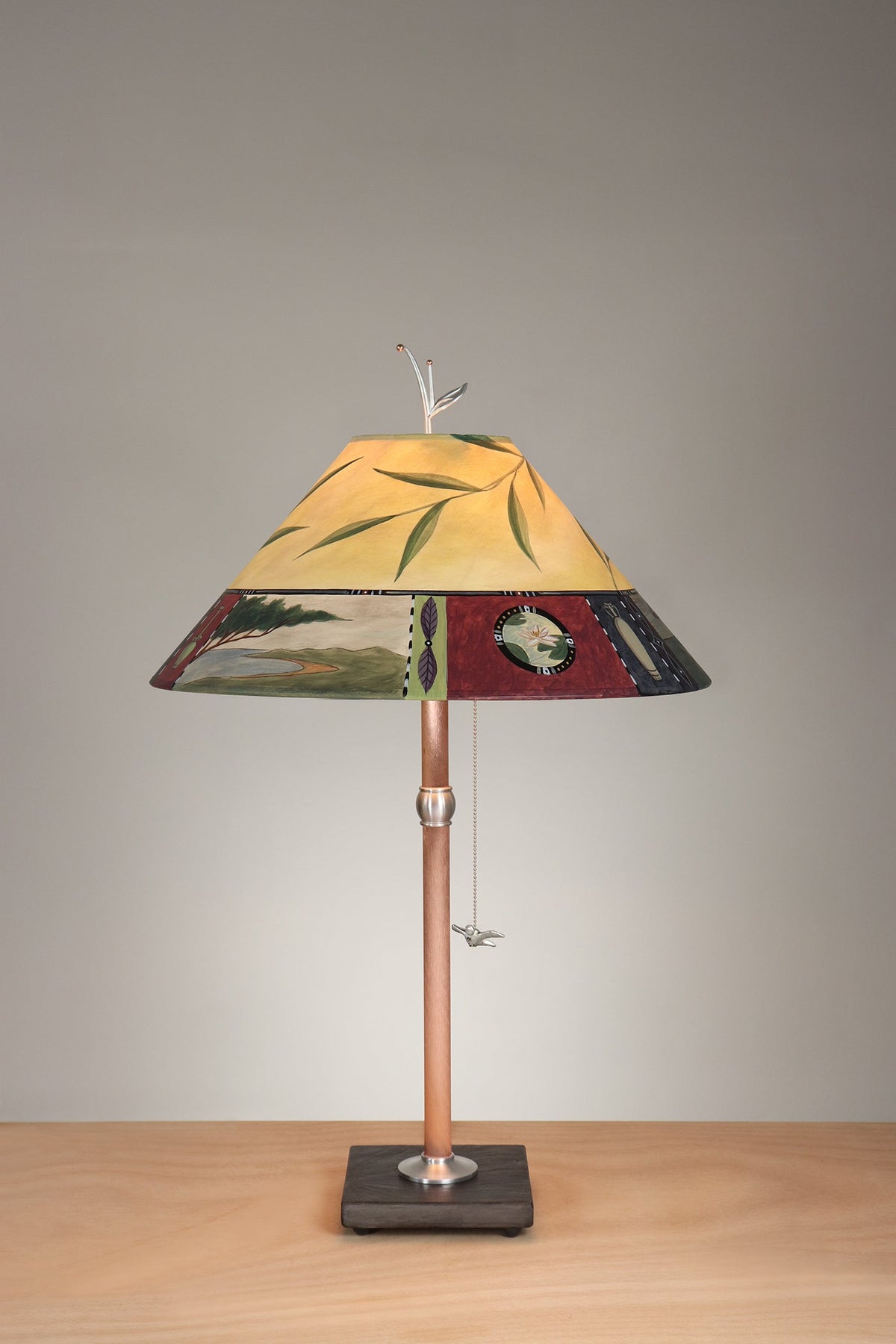 Janna Ugone &amp; Co Table Lamp Copper Table Lamp with Large Conical Shade in Twin Fish in Antique Ivory