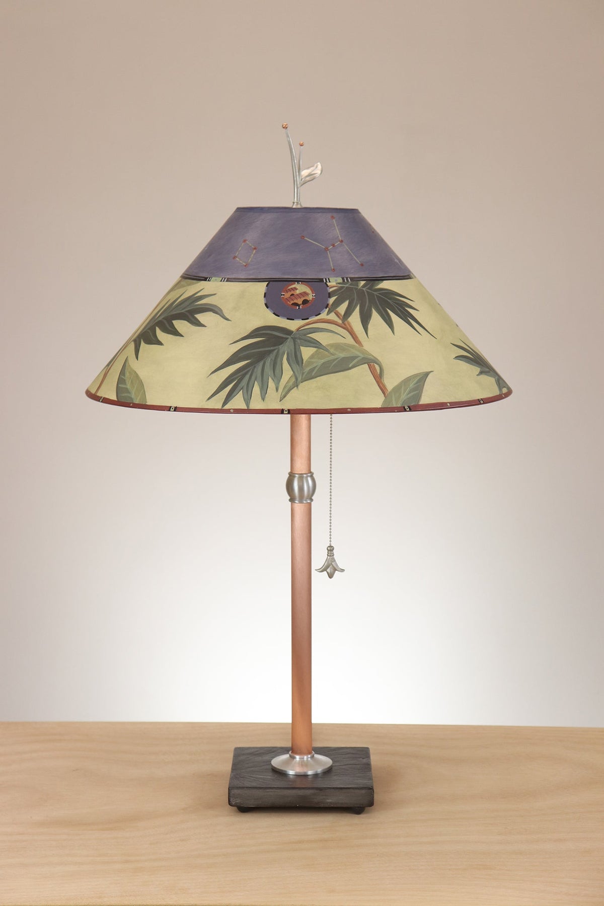 Janna Ugone &amp; Co Table Lamp Copper Table Lamp with Large Conical Shade in Vintage Constellation