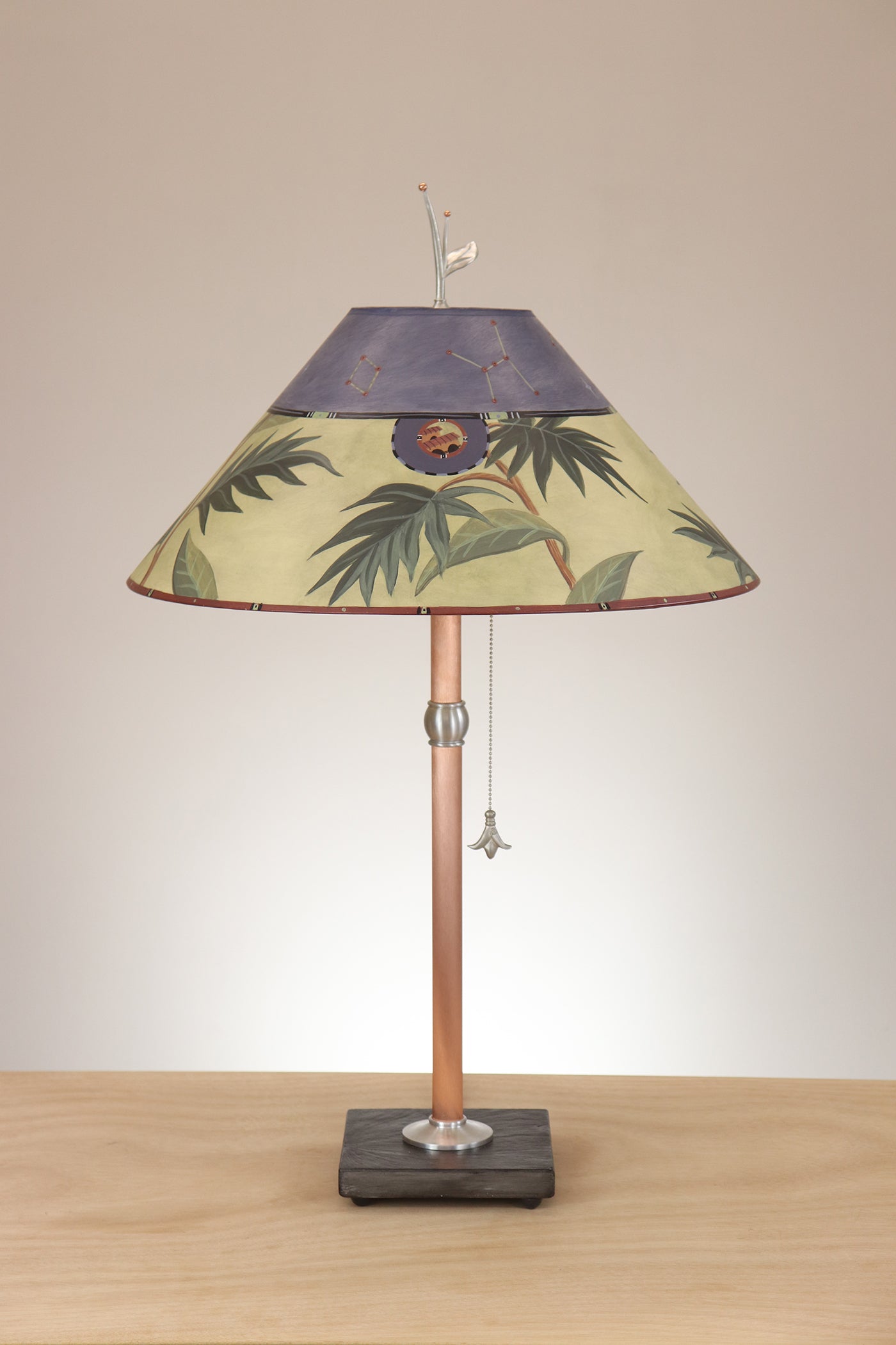 Janna Ugone & Co Table Lamp Copper Table Lamp with Large Conical Shade in Vintage Constellation