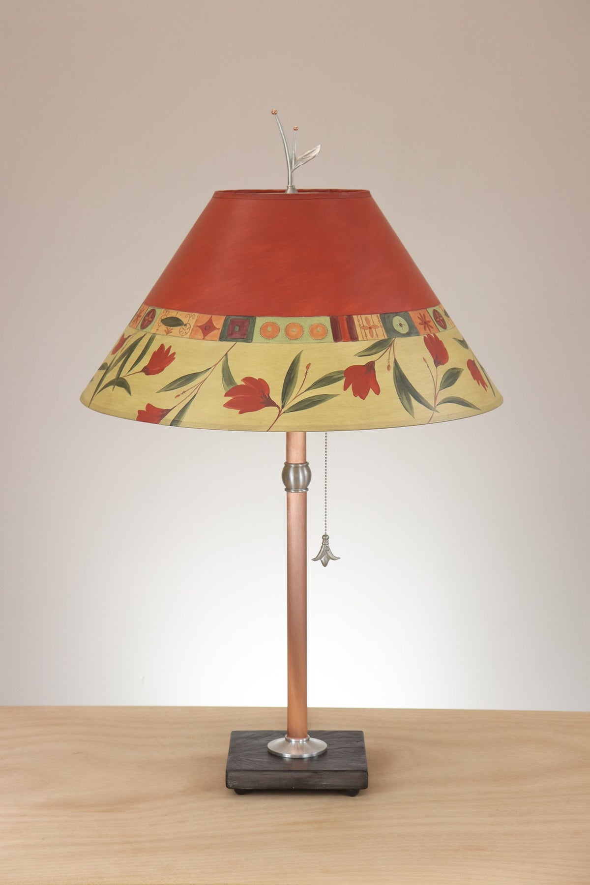 Janna Ugone &amp; Co Table Lamp Copper Table Lamp with Large Conical Shade in Windflower Poppy