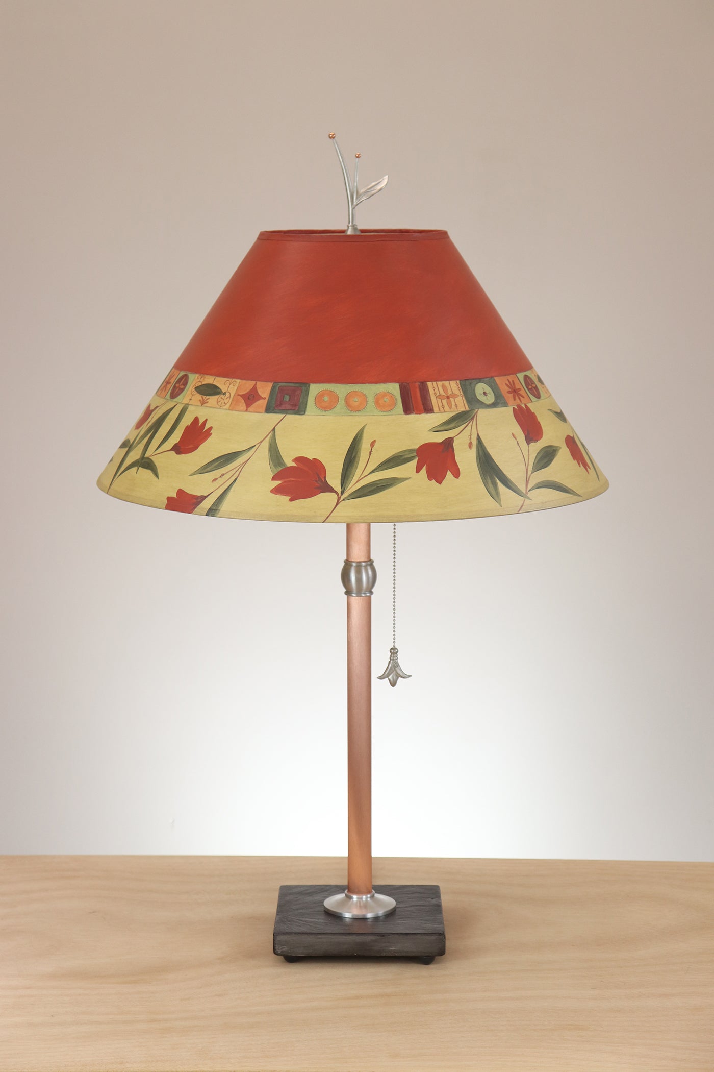 Janna Ugone & Co Table Lamp Copper Table Lamp with Large Conical Shade in Windflower Poppy