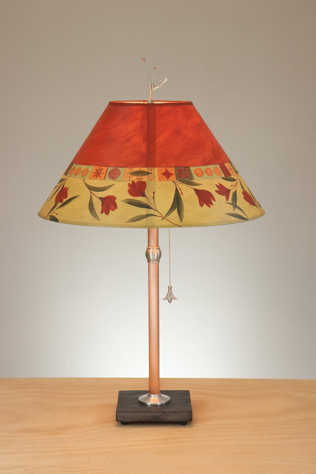 Janna Ugone &amp; Co Table Lamp Copper Table Lamp with Large Conical Shade in Windflower Poppy