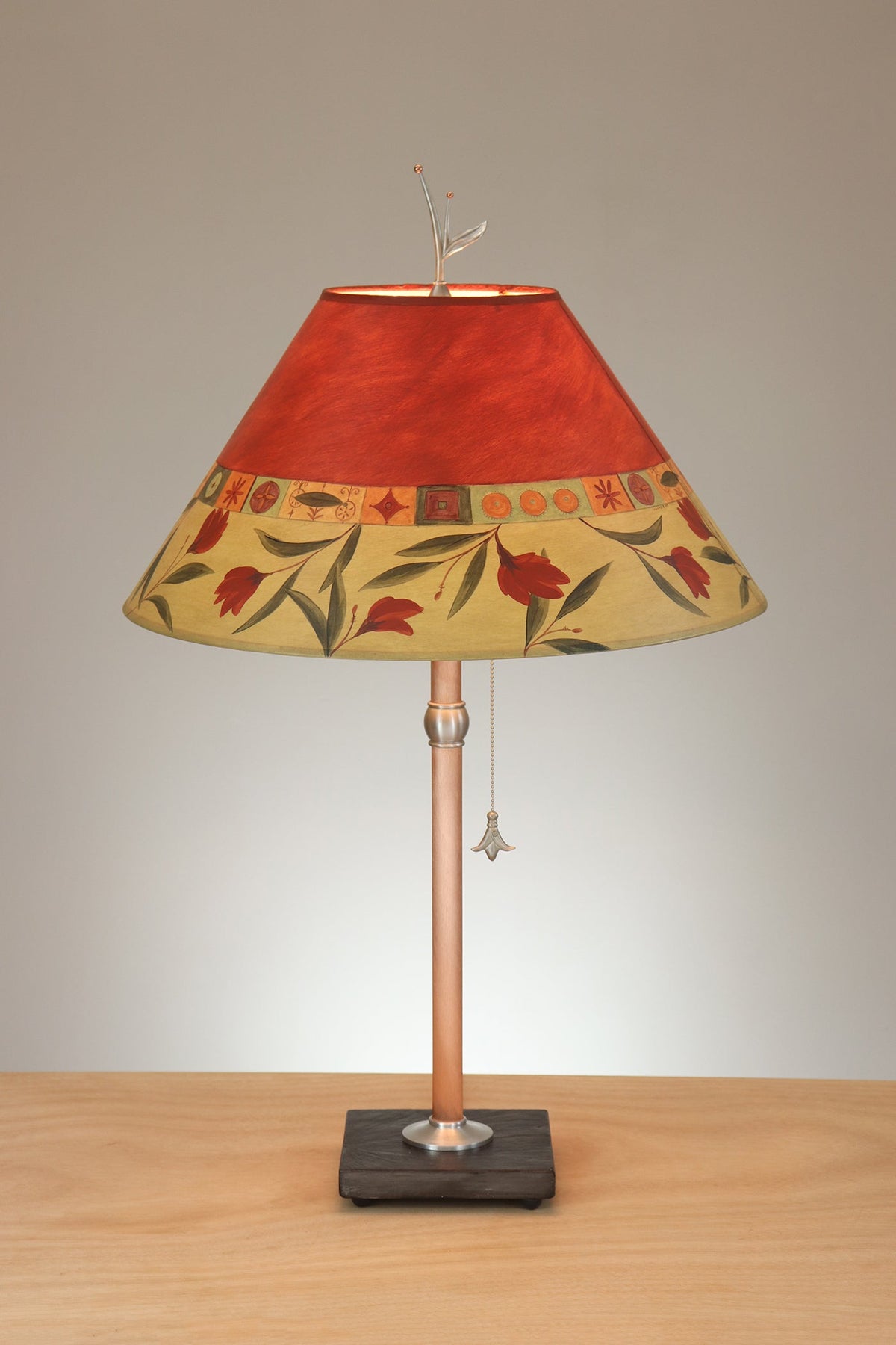 Janna Ugone &amp; Co Table Lamp Copper Table Lamp with Large Conical Shade in Windflower Poppy