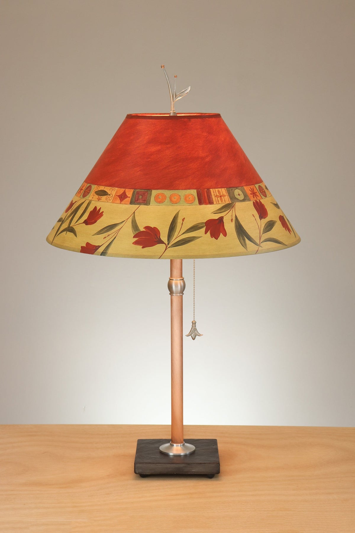 Janna Ugone &amp; Co Table Lamp Copper Table Lamp with Large Conical Shade in Windflower Poppy