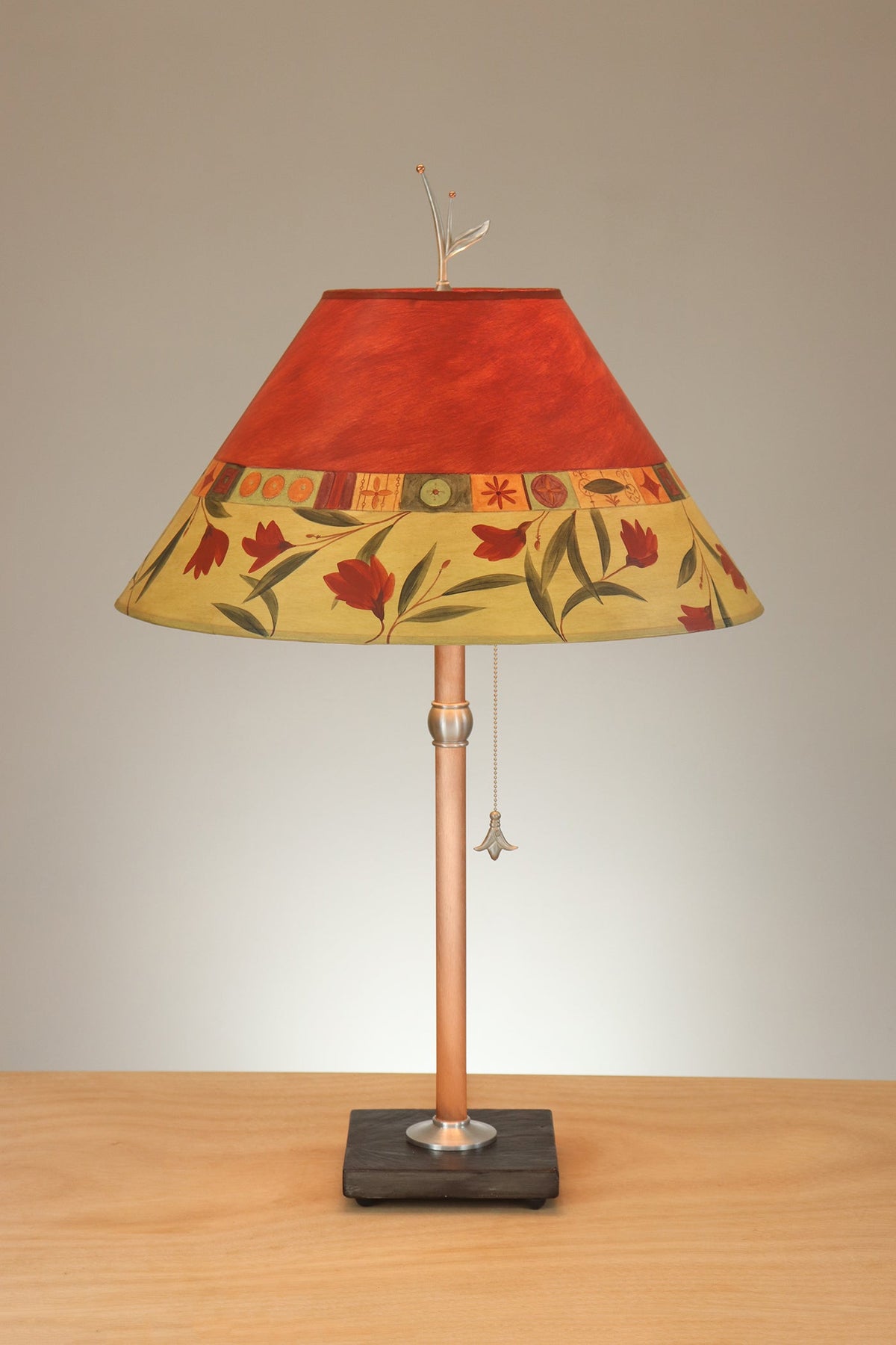 Janna Ugone &amp; Co Table Lamp Copper Table Lamp with Large Conical Shade in Windflower Poppy