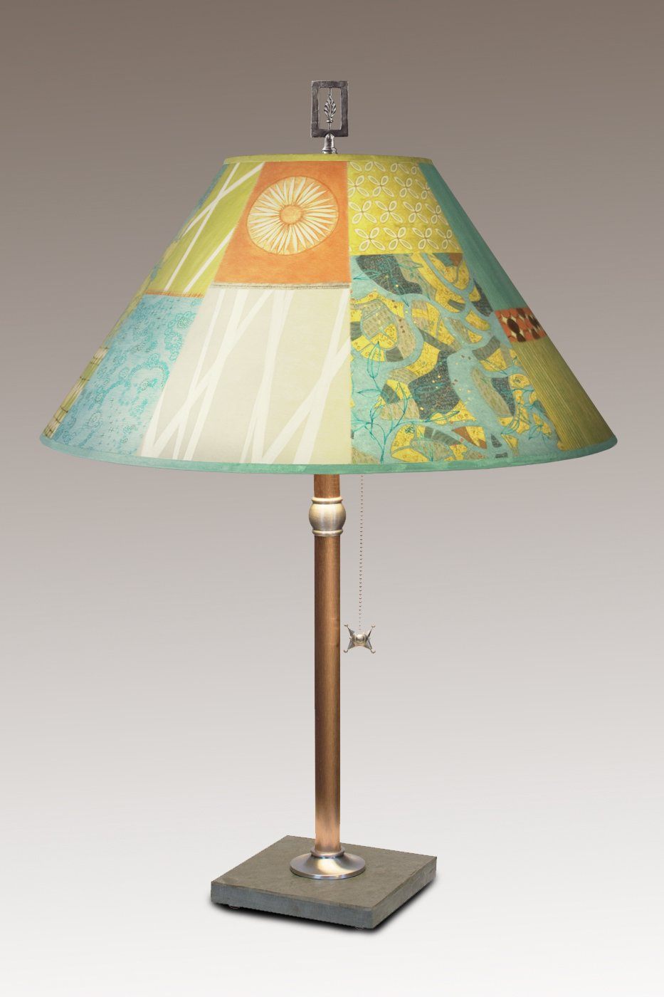 Copper Table Lamp with Large Conical Shade in Zest