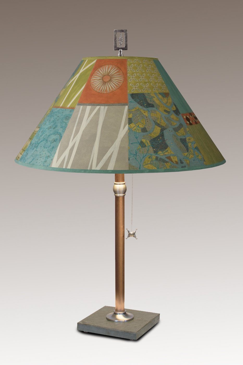 Janna Ugone &amp; Co Table Lamps Copper Table Lamp with Large Conical Shade in Zest