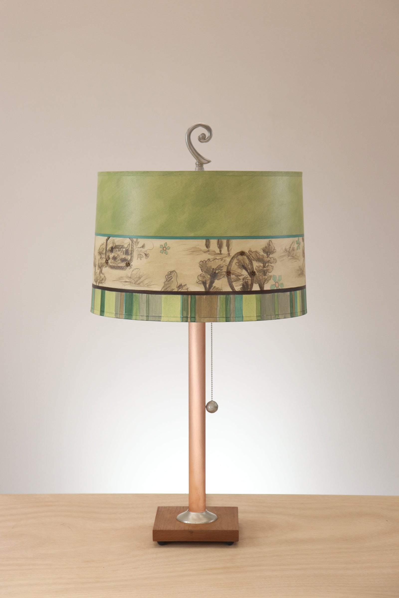 Janna Ugone & Co Copper Table Lamp with Large Drum Shade in Apple Toile