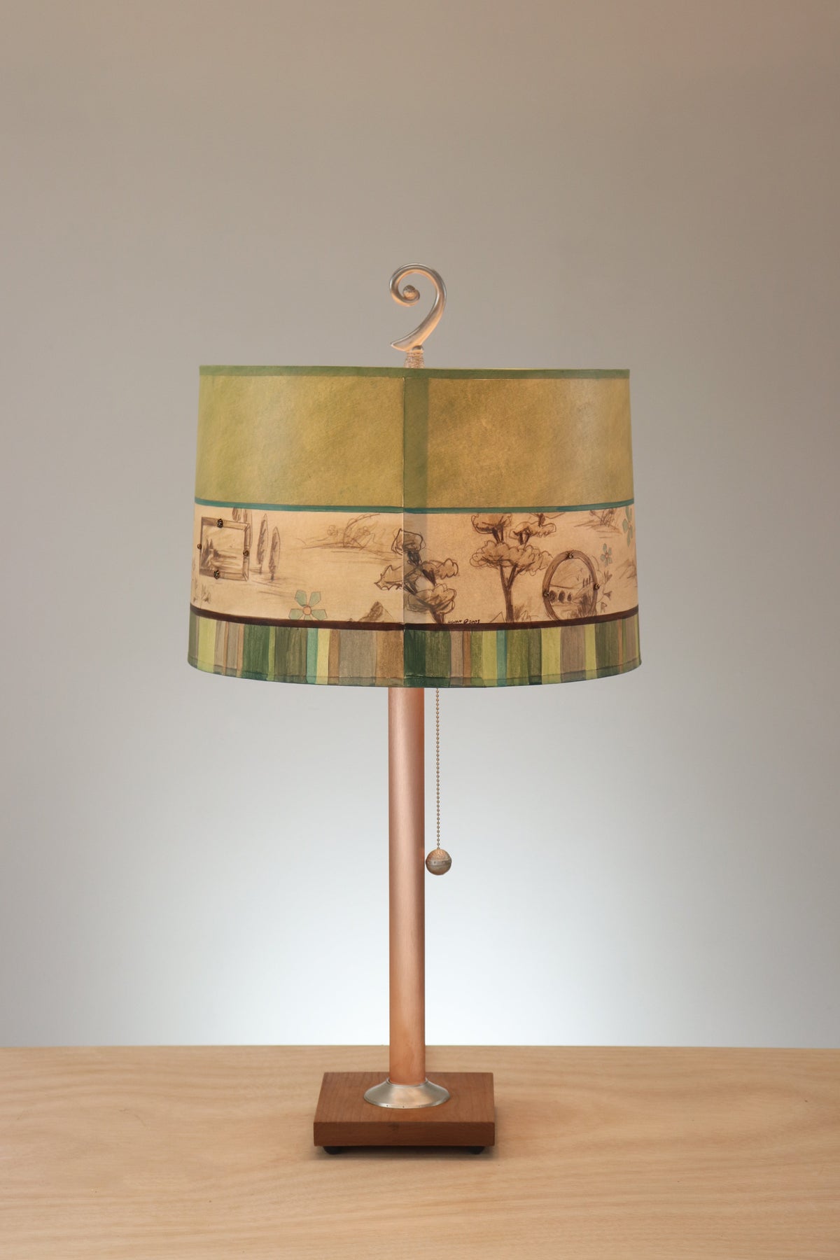 Janna Ugone &amp; Co Copper Table Lamp with Large Drum Shade in Apple Toile