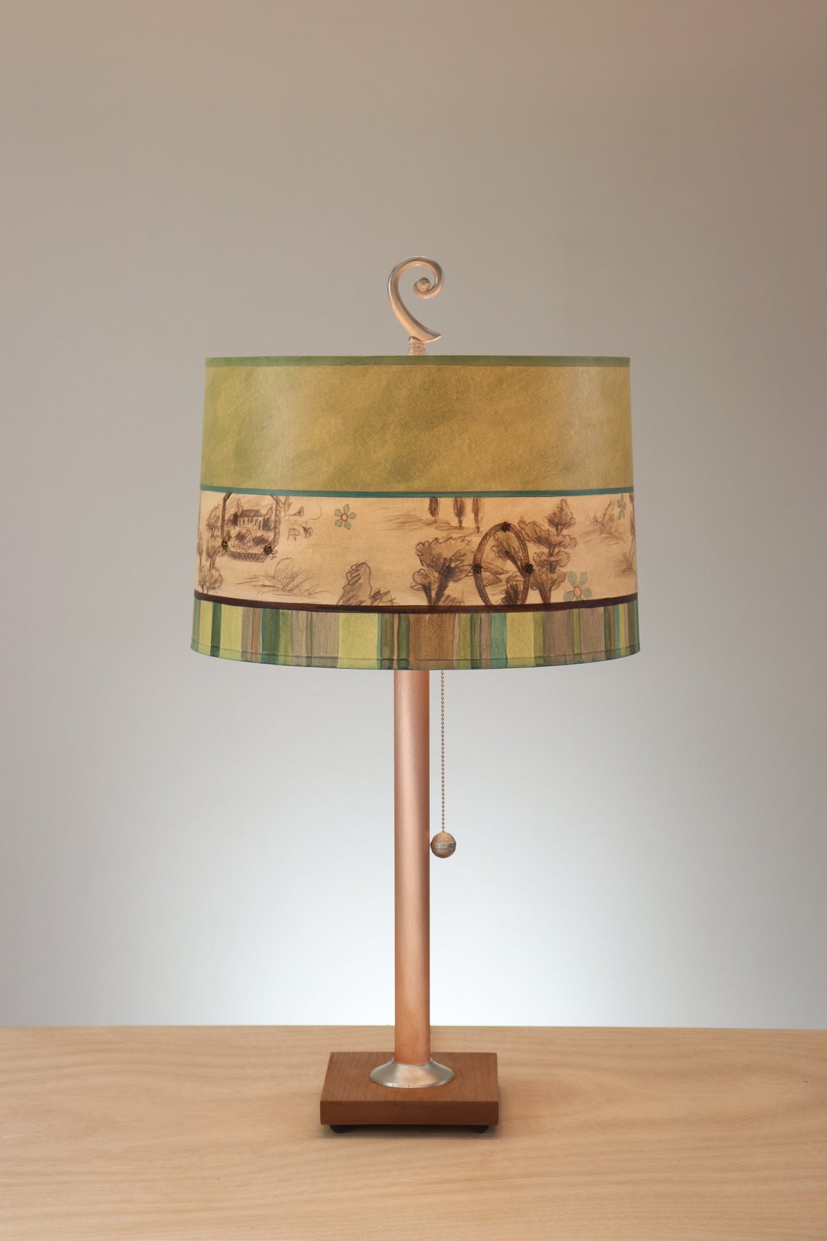 Janna Ugone &amp; Co Copper Table Lamp with Large Drum Shade in Apple Toile