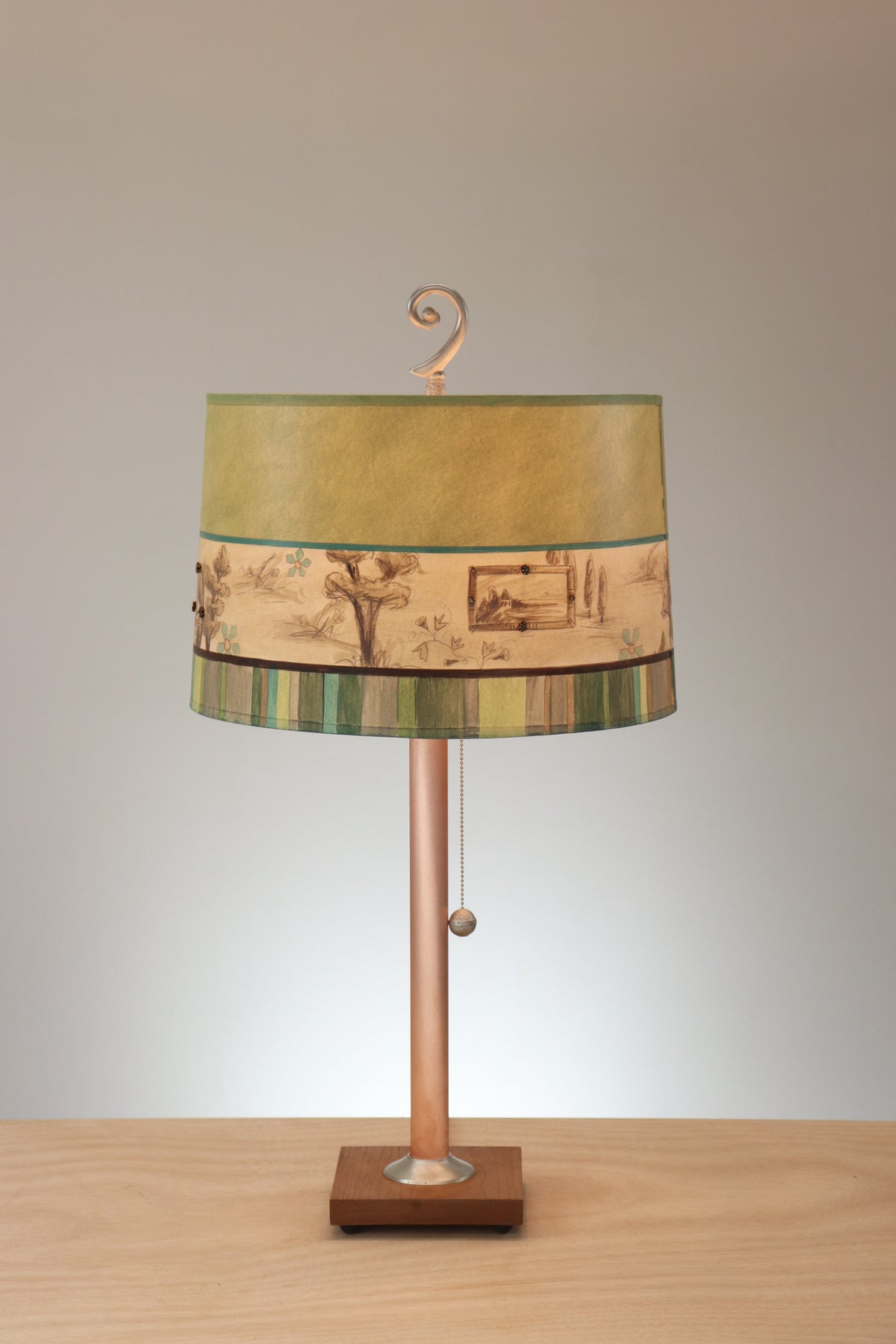 Janna Ugone &amp; Co Copper Table Lamp with Large Drum Shade in Apple Toile