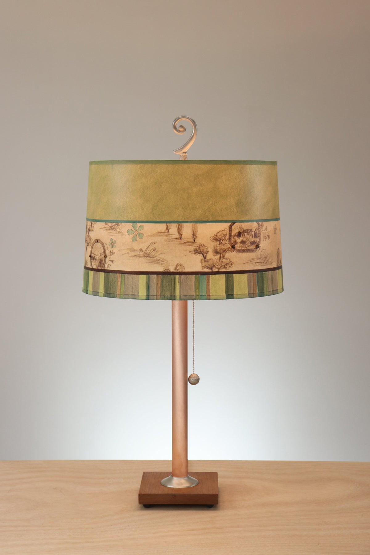 Janna Ugone &amp; Co Copper Table Lamp with Large Drum Shade in Apple Toile