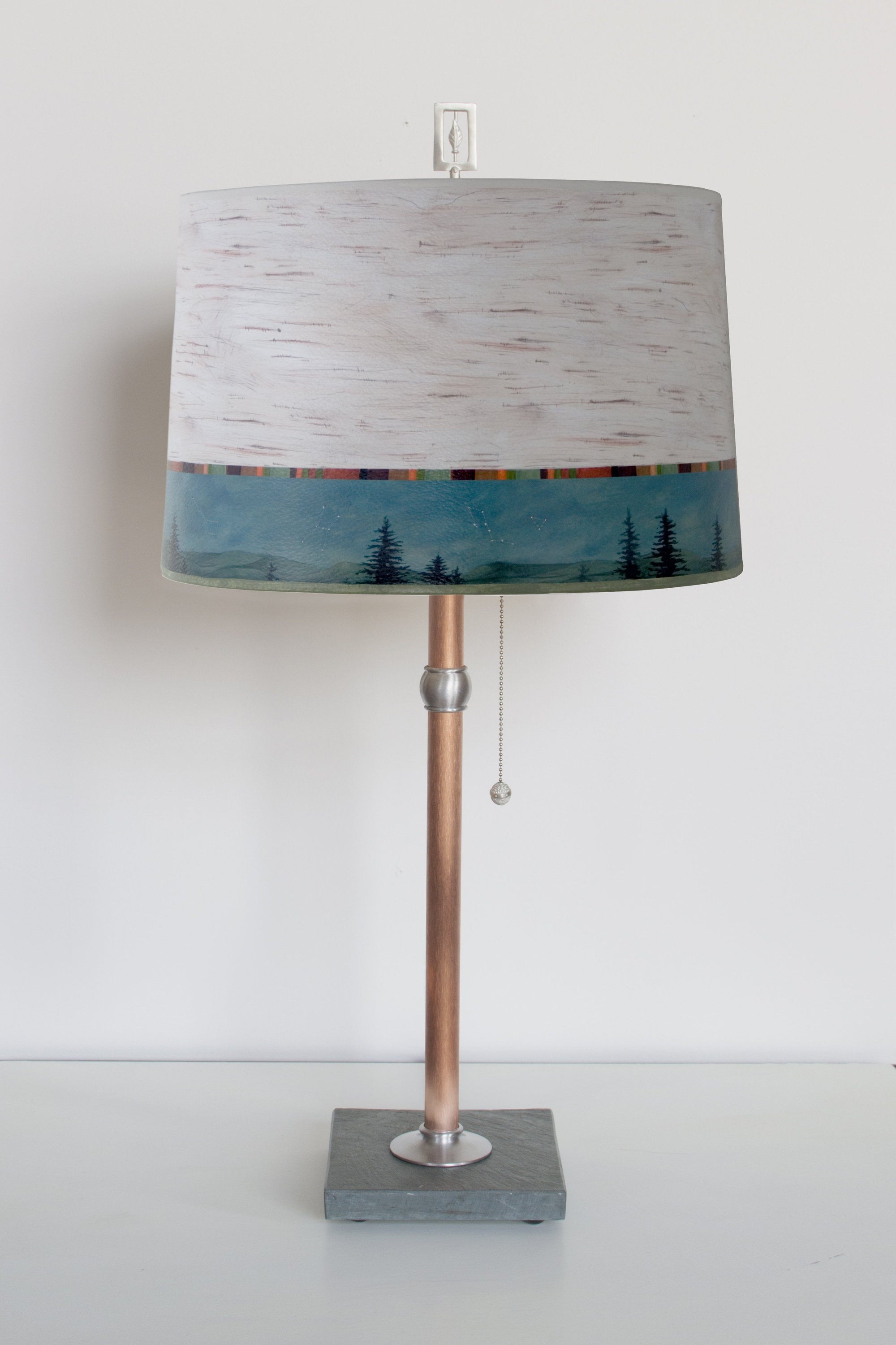 Janna Ugone & Co Table Lamps Copper Table Lamp with Large Drum Shade in Birch Midnight