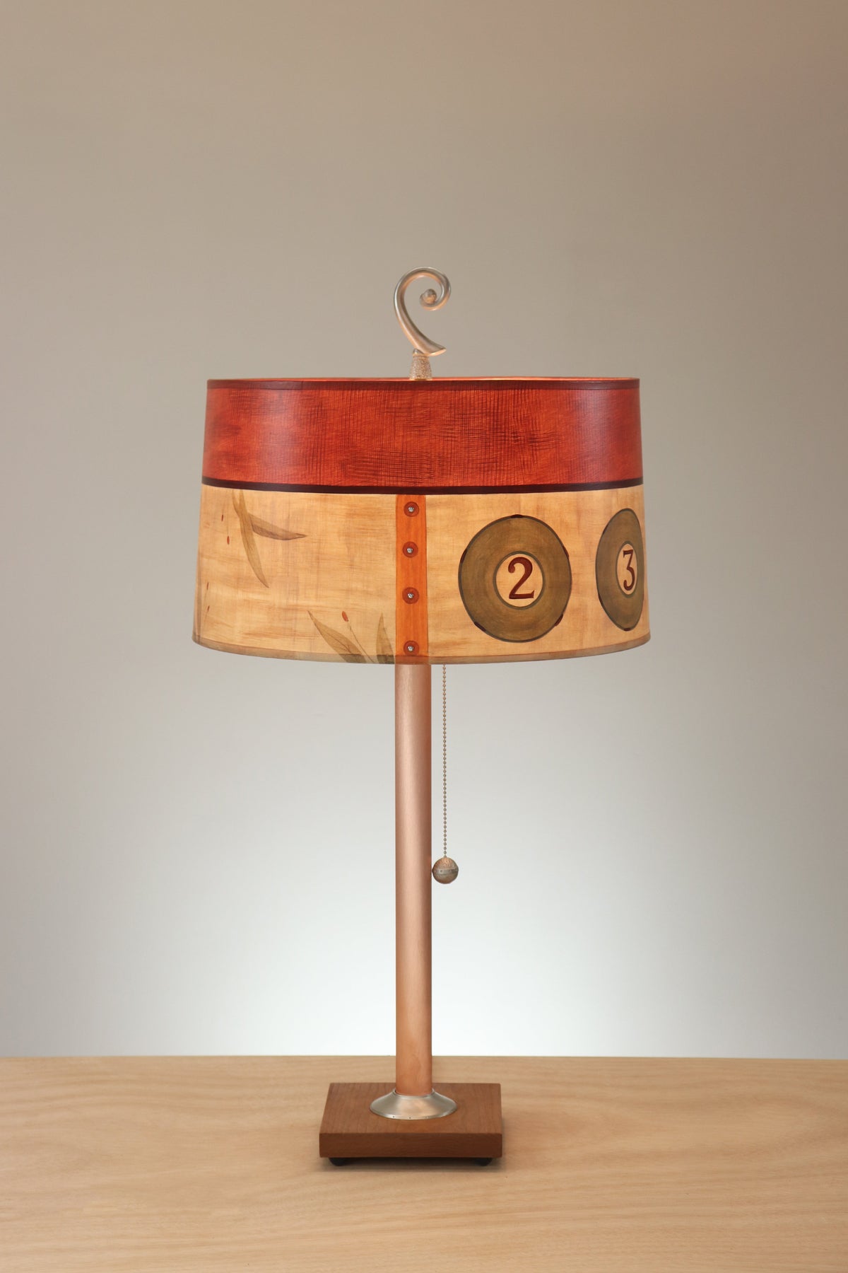 Janna Ugone &amp; Co Copper Table Lamp with Large Drum Shade in Cambridge in Flax