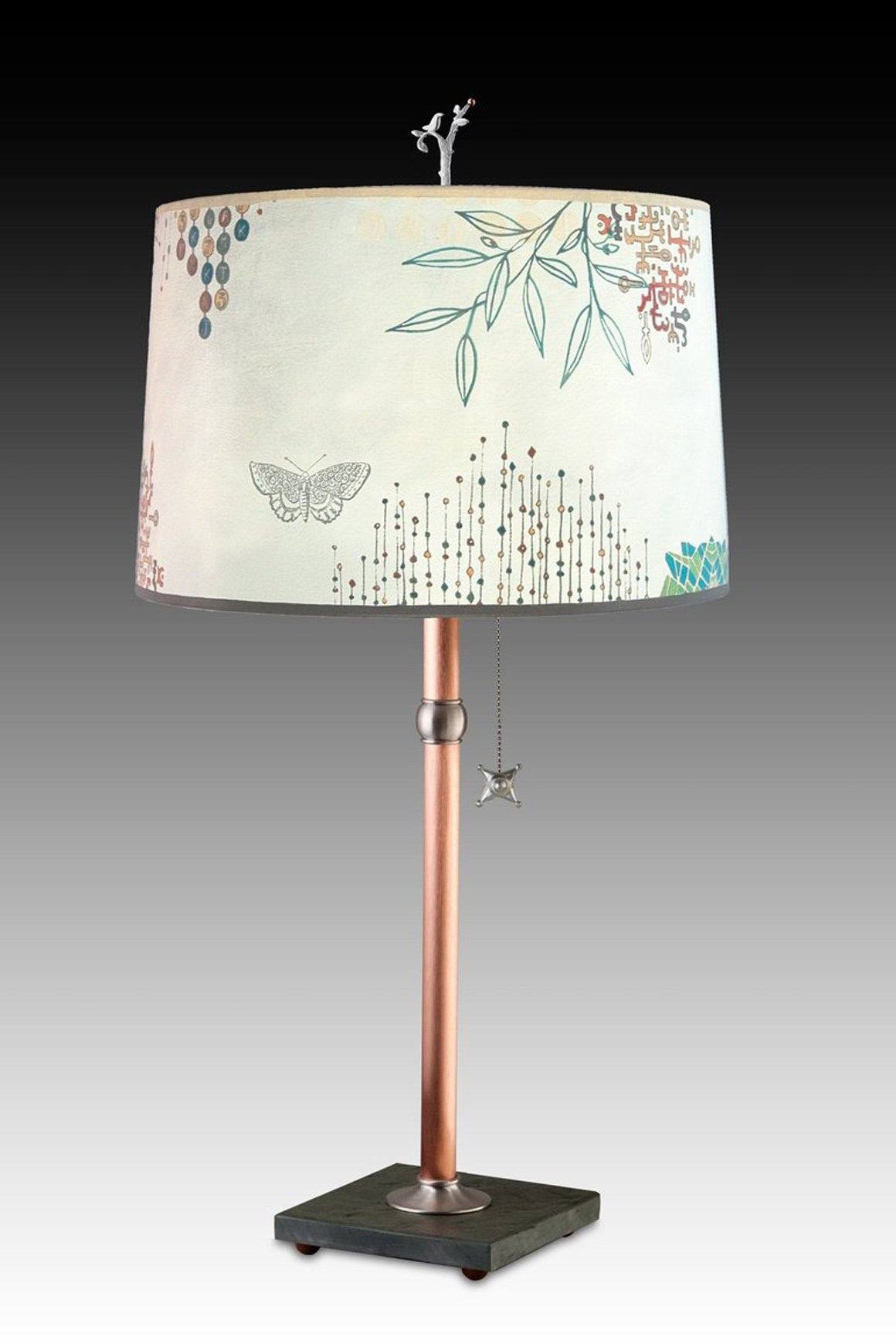 Copper Table Lamp with Large Drum Shade in Ecru Journey