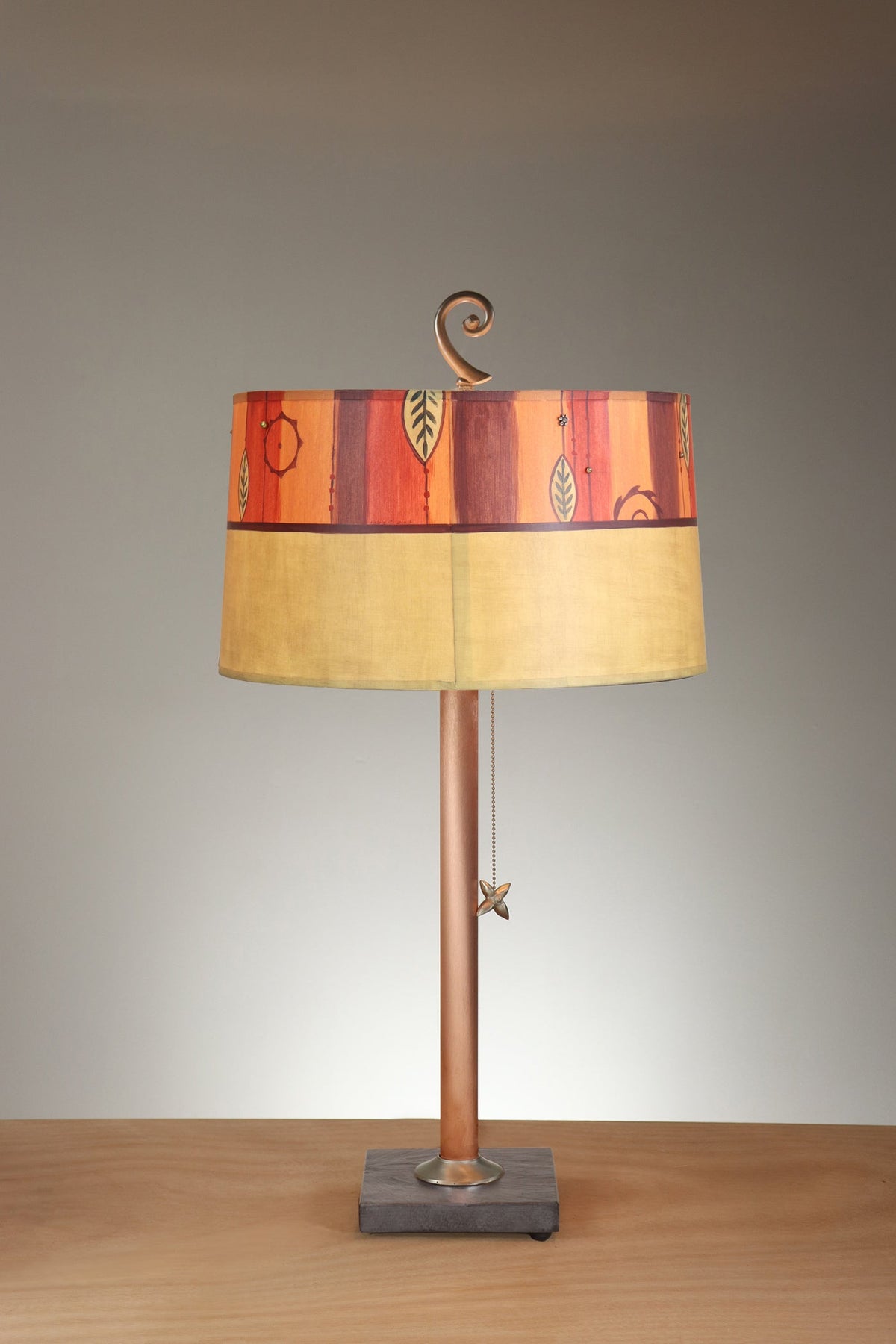 Janna Ugone &amp; Co Copper Table Lamp with Large Drum Shade in Leaf Bead