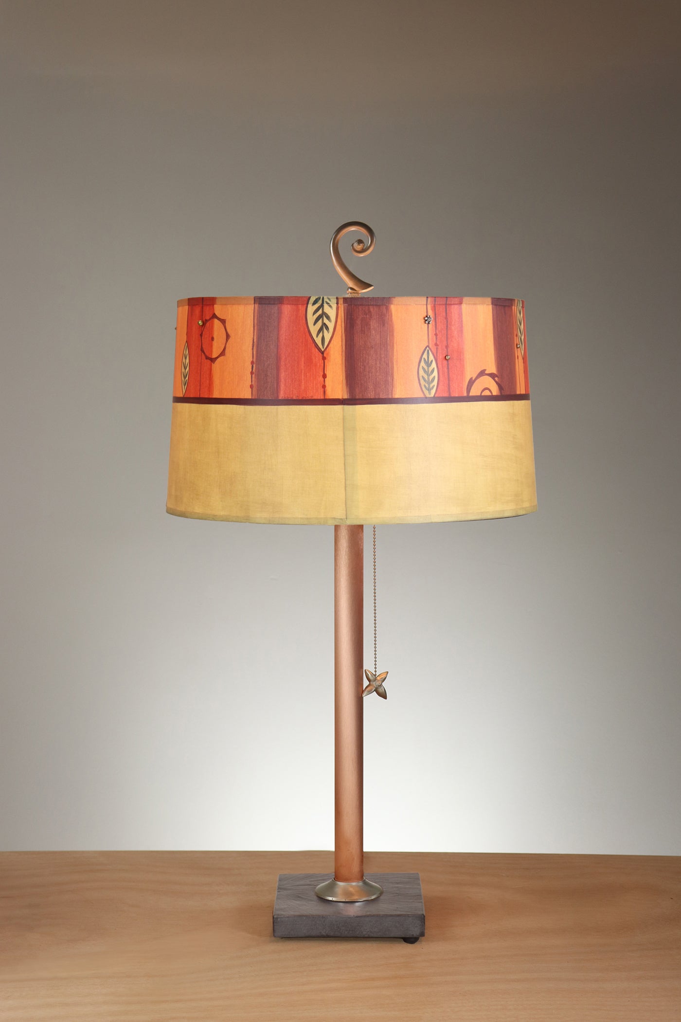 Janna Ugone & Co Copper Table Lamp with Large Drum Shade in Leaf Bead