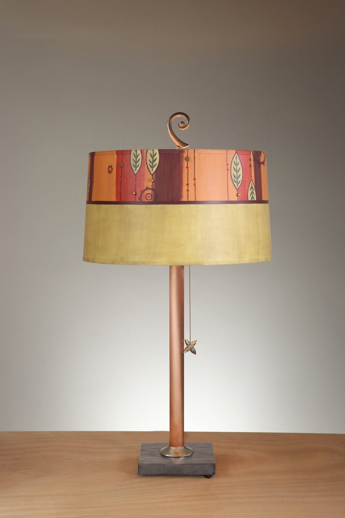 Janna Ugone &amp; Co Copper Table Lamp with Large Drum Shade in Leaf Bead
