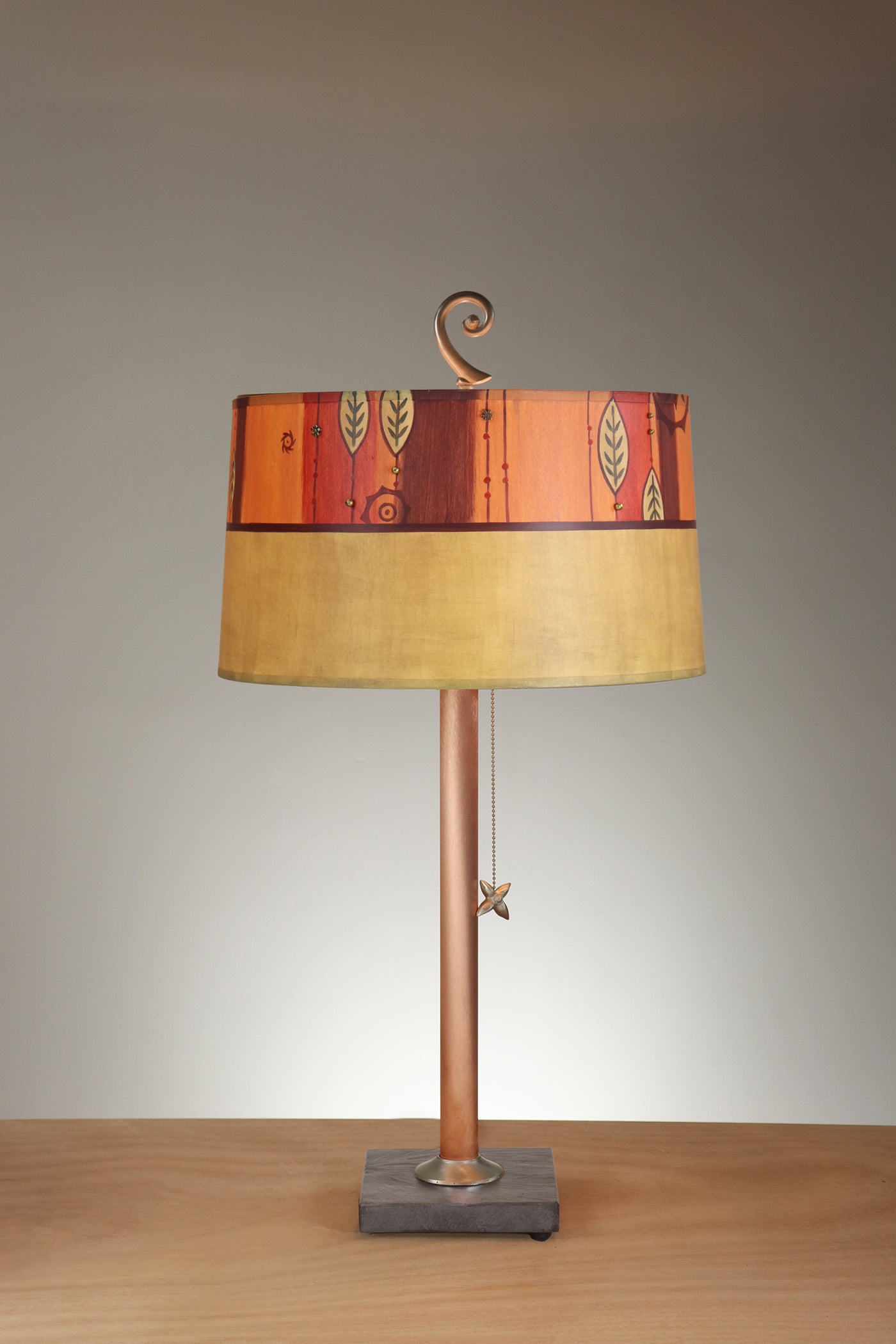 Janna Ugone & Co Copper Table Lamp with Large Drum Shade in Leaf Bead
