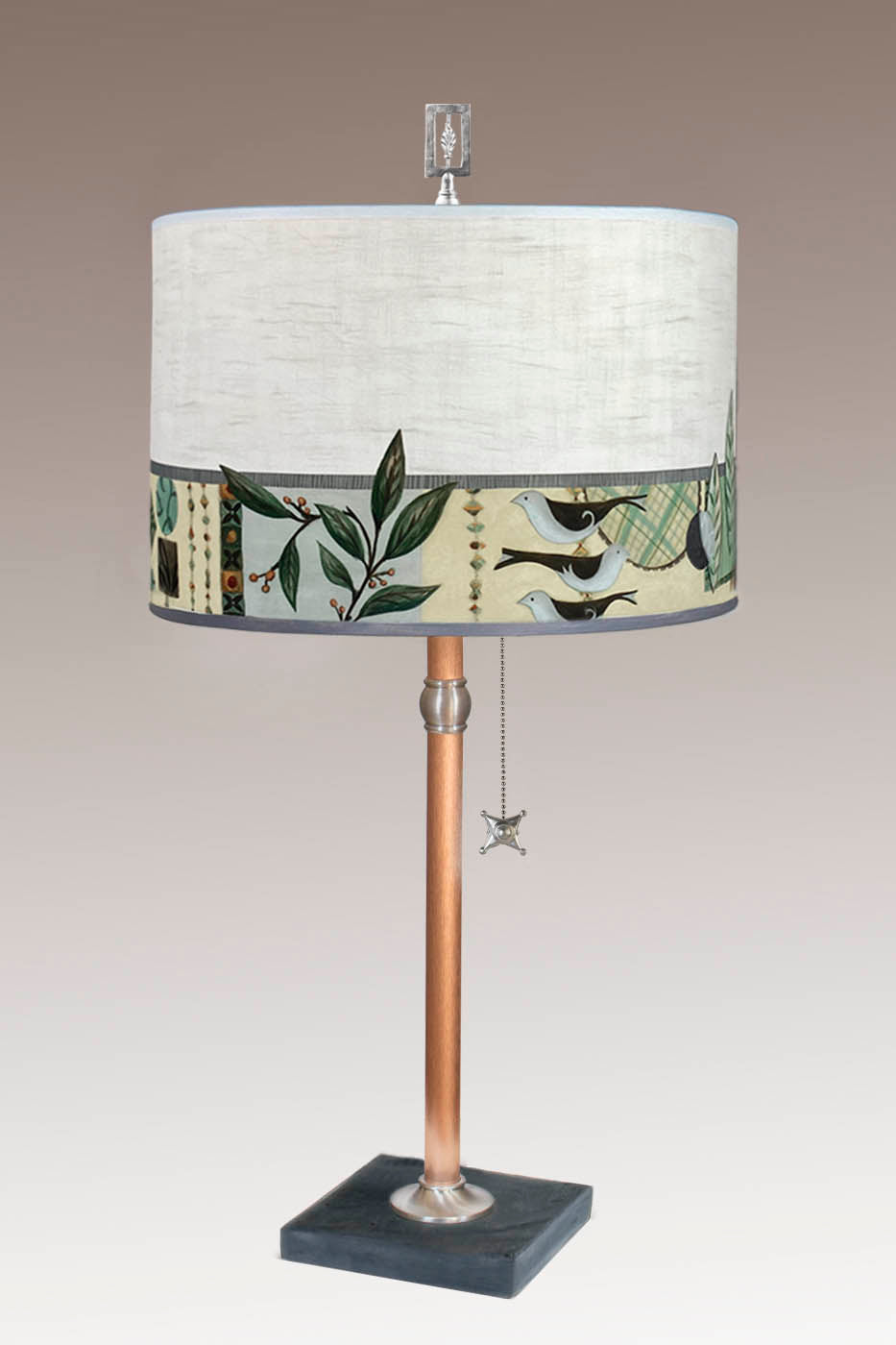 Janna Ugone &amp; Co Table Lamp Copper Table Lamp with Large Drum Shade in New Capri Opal