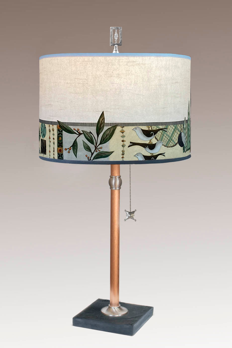 Janna Ugone &amp; Co Table Lamp Copper Table Lamp with Large Drum Shade in New Capri Opal