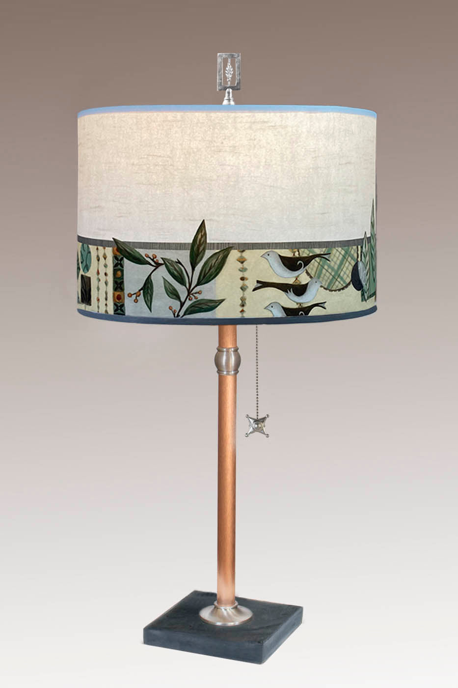 Janna Ugone & Co Table Lamp Copper Table Lamp with Large Drum Shade in New Capri Opal