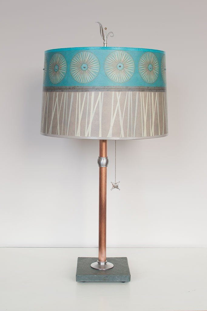 Copper Table Lamp with Large Drum Shade in Pool